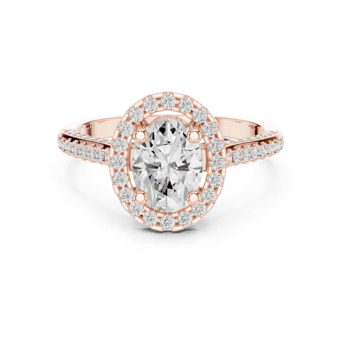 Oval Diamond Halo Engagement Ring with Pavé Band