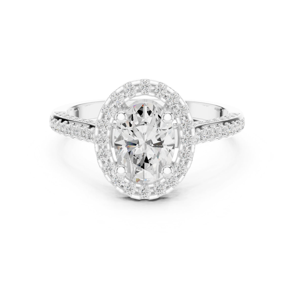 Oval Diamond Halo Engagement Ring with Pavé Band