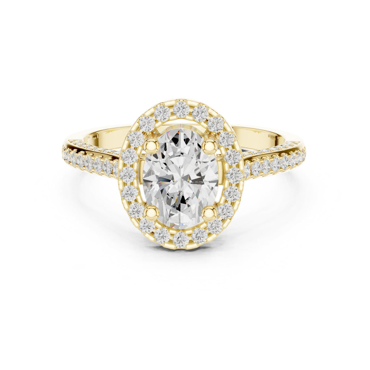 Oval Diamond Halo Engagement Ring with Pavé Band