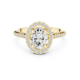 Oval Diamond Halo Engagement Ring with Pavé Band