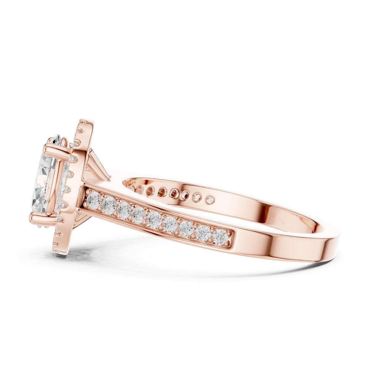 Oval Diamond Halo Engagement Ring with Pavé Band