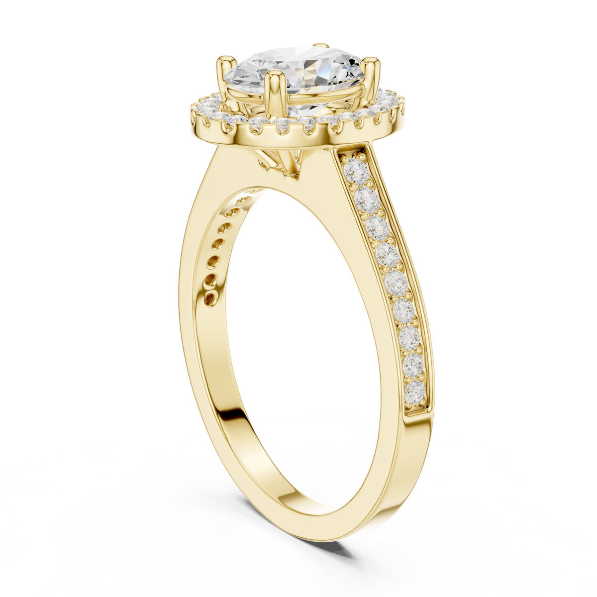 Oval Diamond Halo Engagement Ring with Pavé Band