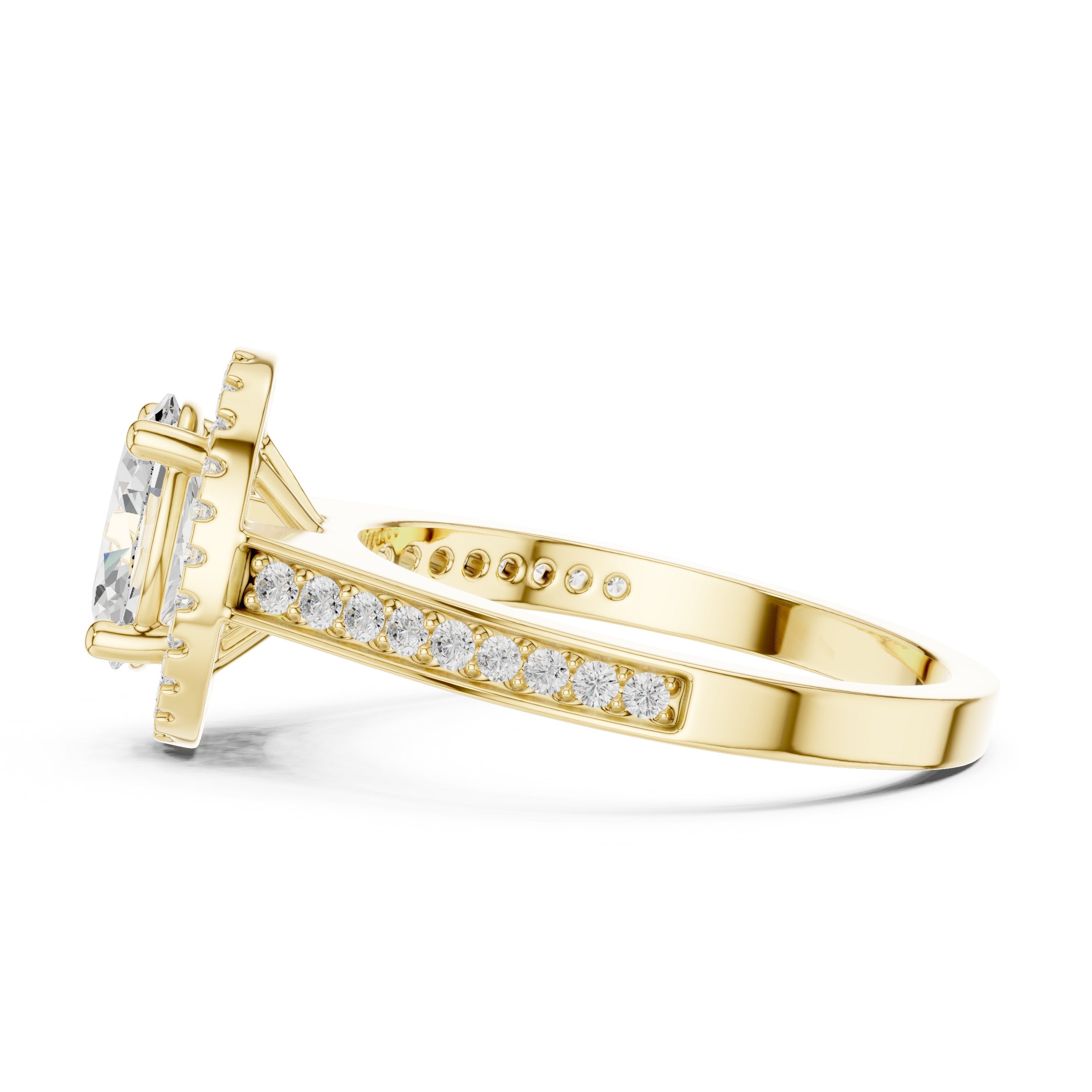 Oval Diamond Halo Engagement Ring with Pavé Band in Yellow Gold - VYKA Diamonds