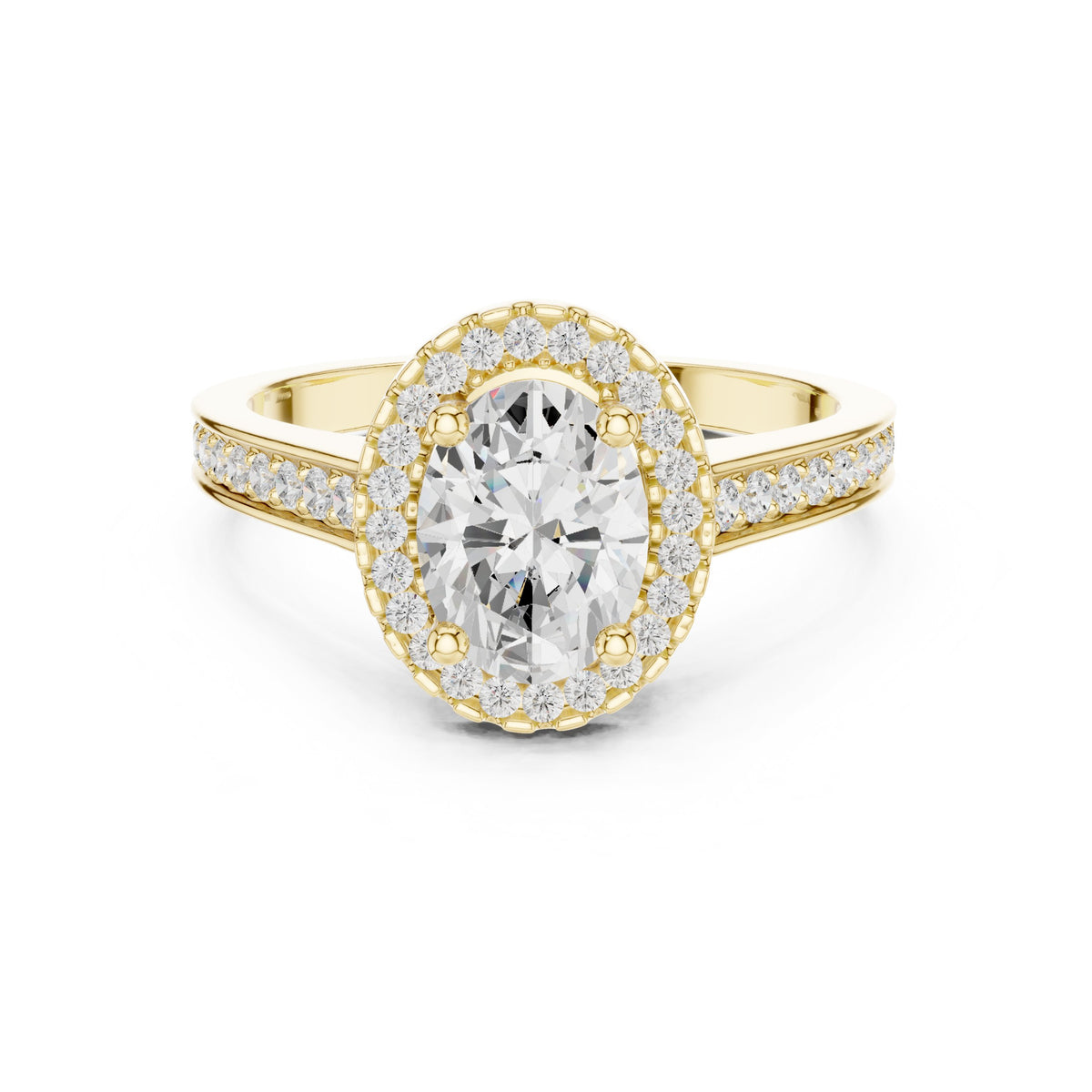 Oval Diamond Halo Engagement Ring with Pavé Band
