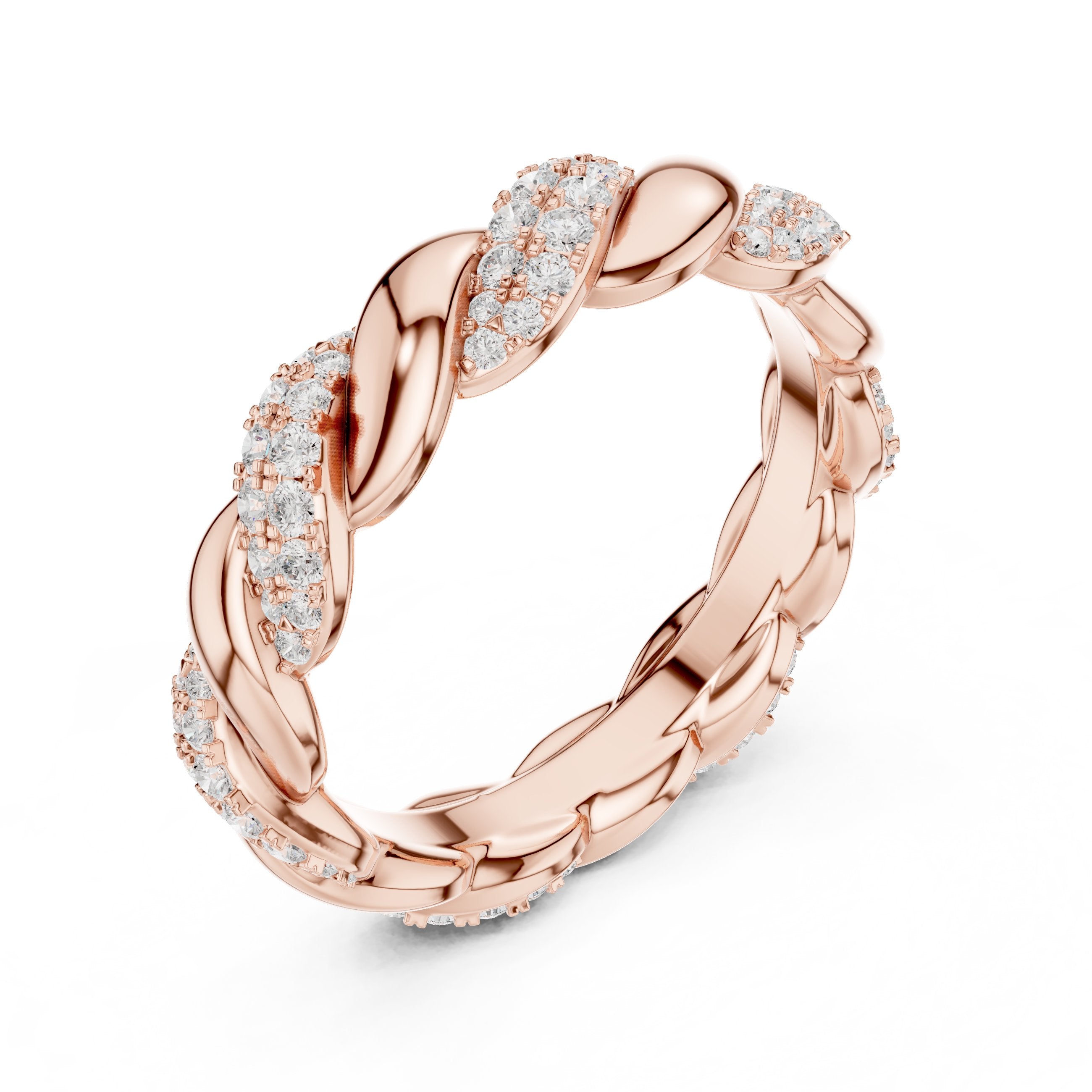 Round Diamond Twisted Pavé Eternity Band in Rose Gold - VYKA Diamonds