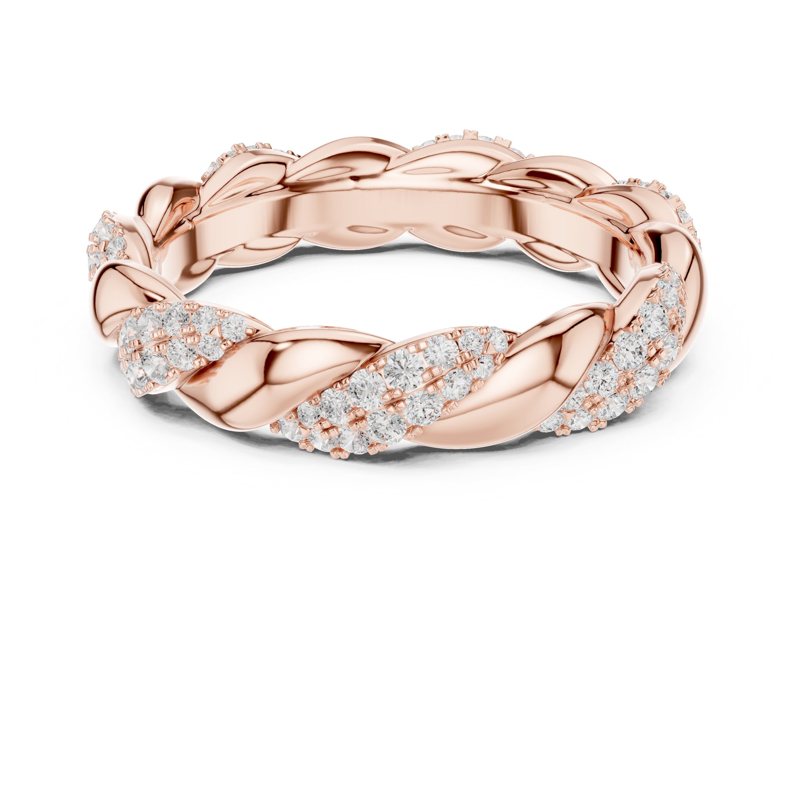 Round Diamond Twisted Pavé Eternity Band in Rose Gold - VYKA Diamonds