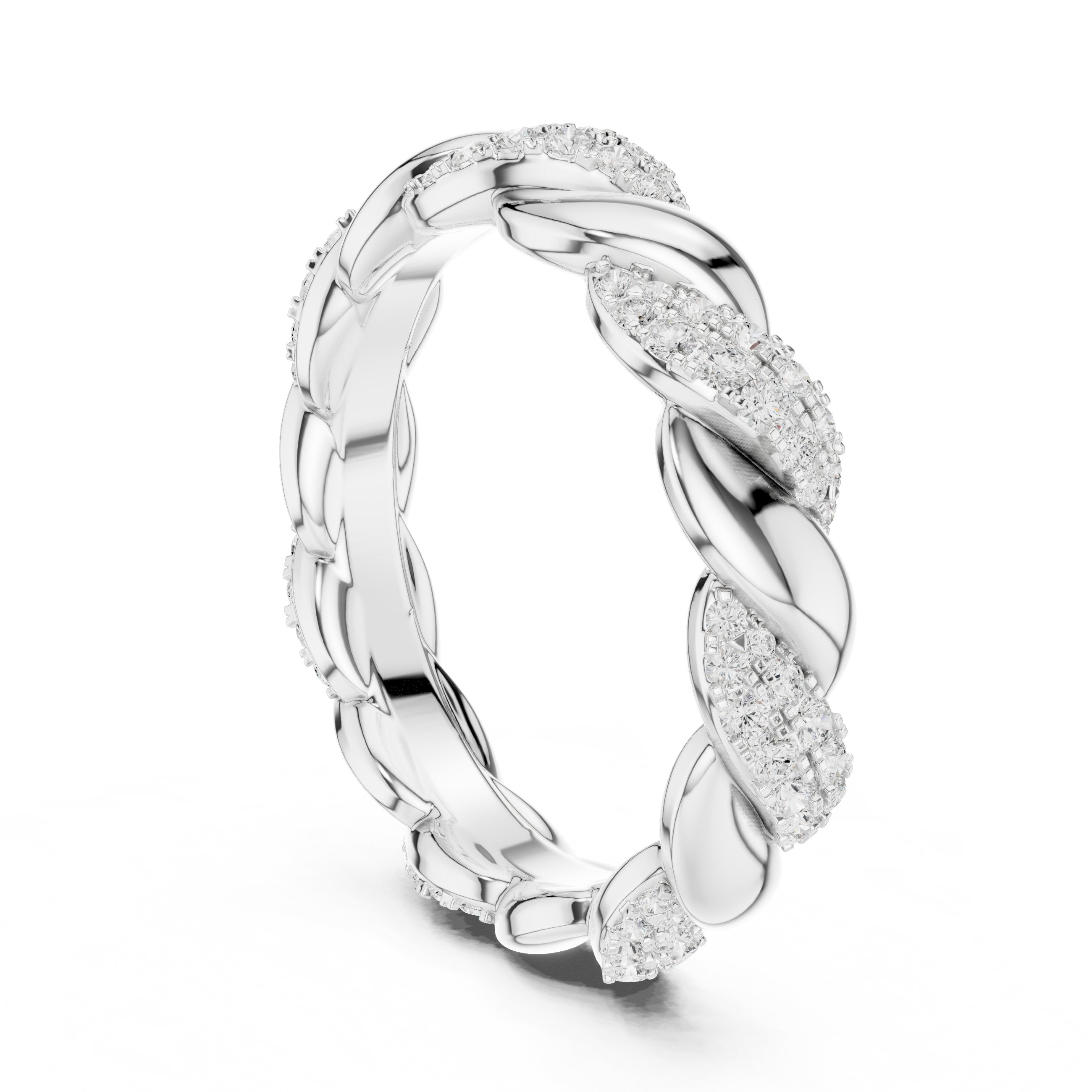 Round Diamond Twisted Pavé Eternity Band in White Gold - VYKA Diamonds