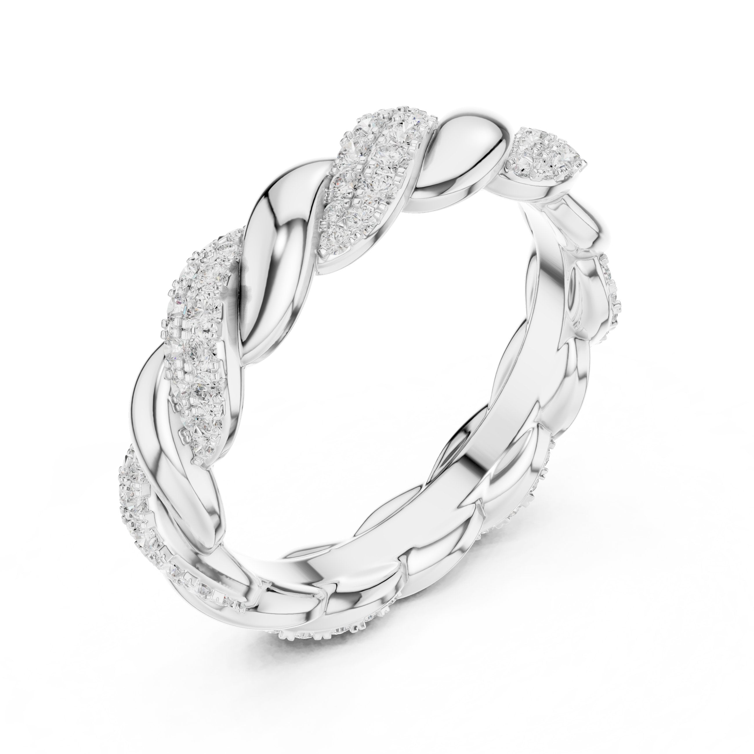 Round Diamond Twisted Pavé Eternity Band in White Gold - VYKA Diamonds