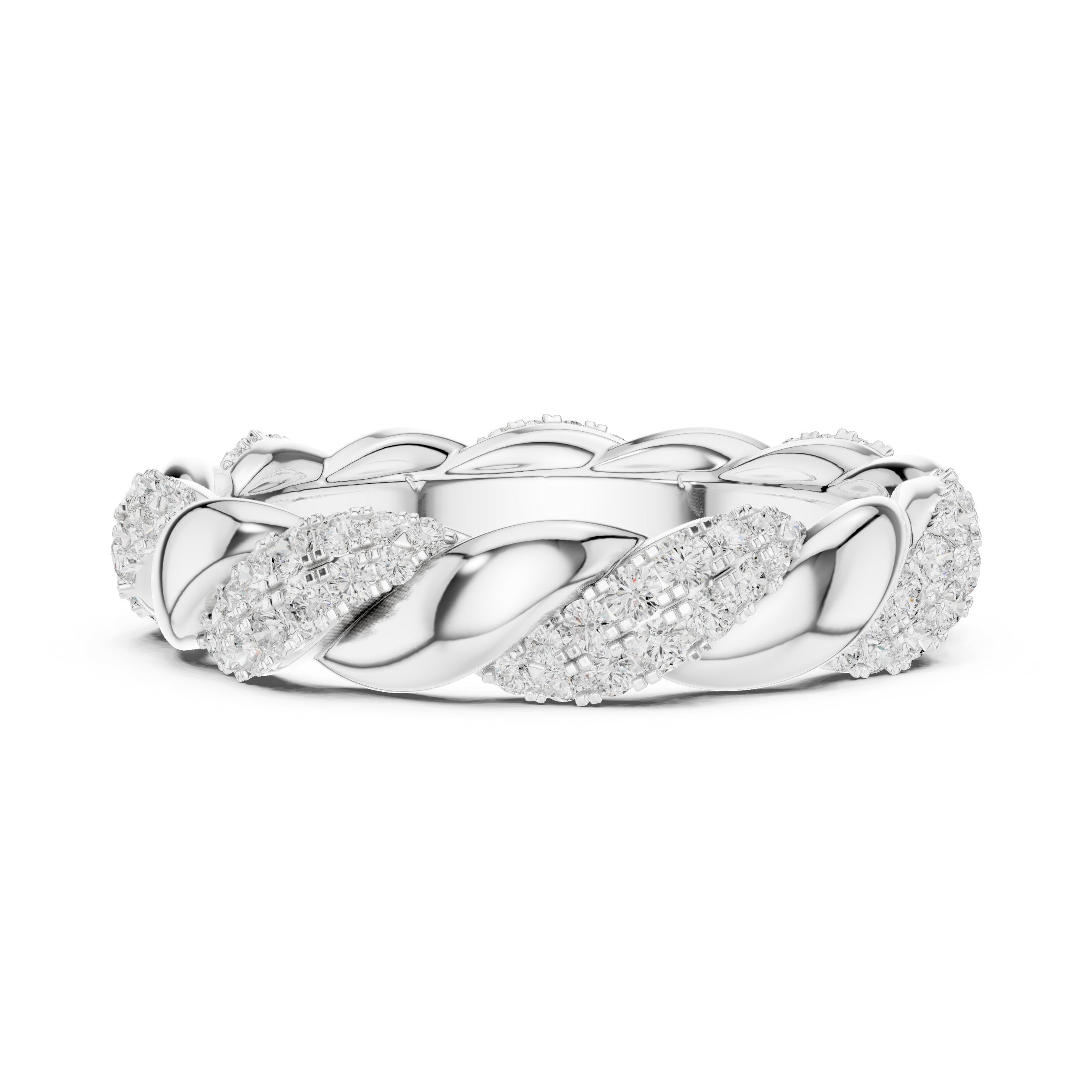 Round Diamond Twisted Pavé Eternity Band in White Gold - VYKA Diamonds