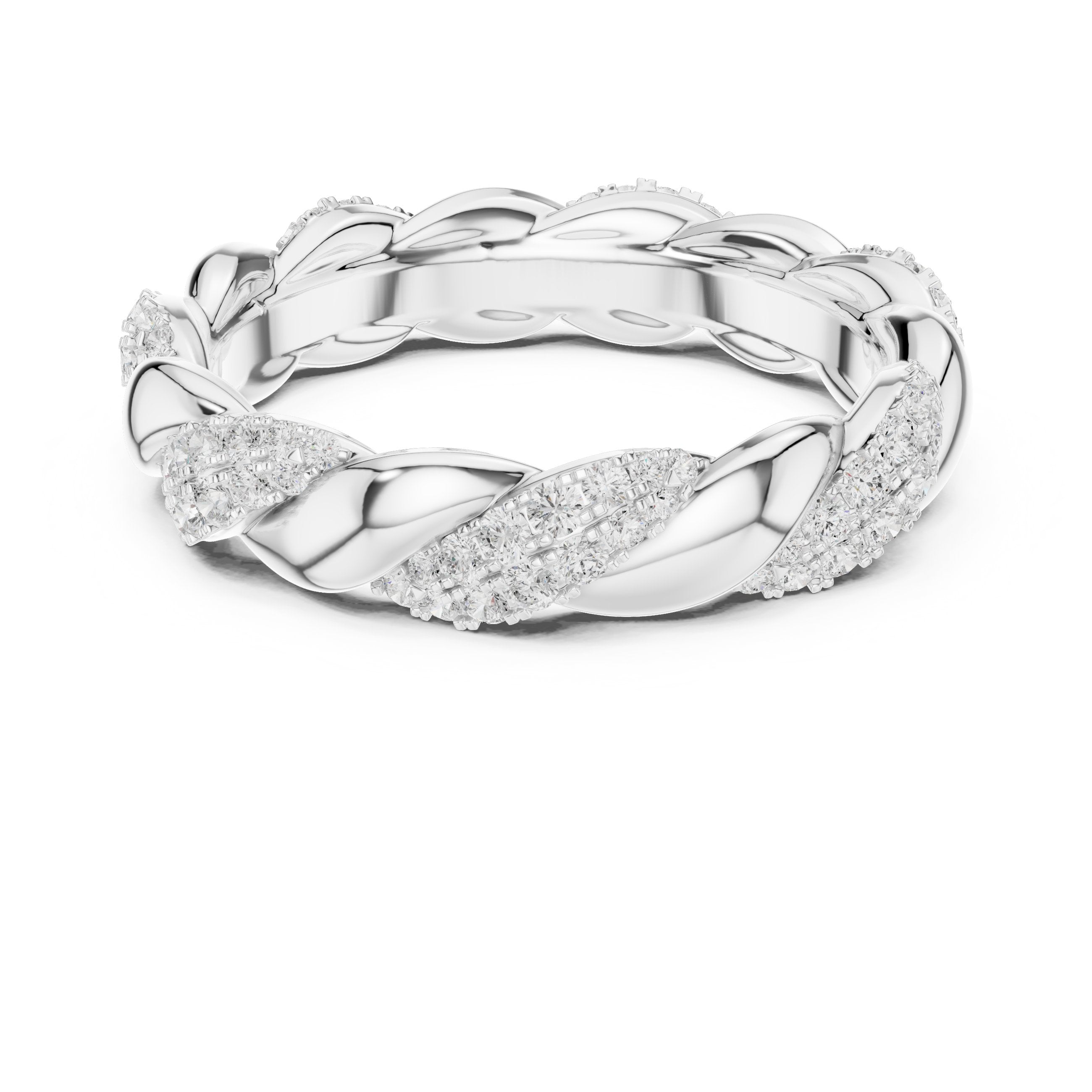 Round Diamond Twisted Pavé Eternity Band in White Gold - VYKA Diamonds