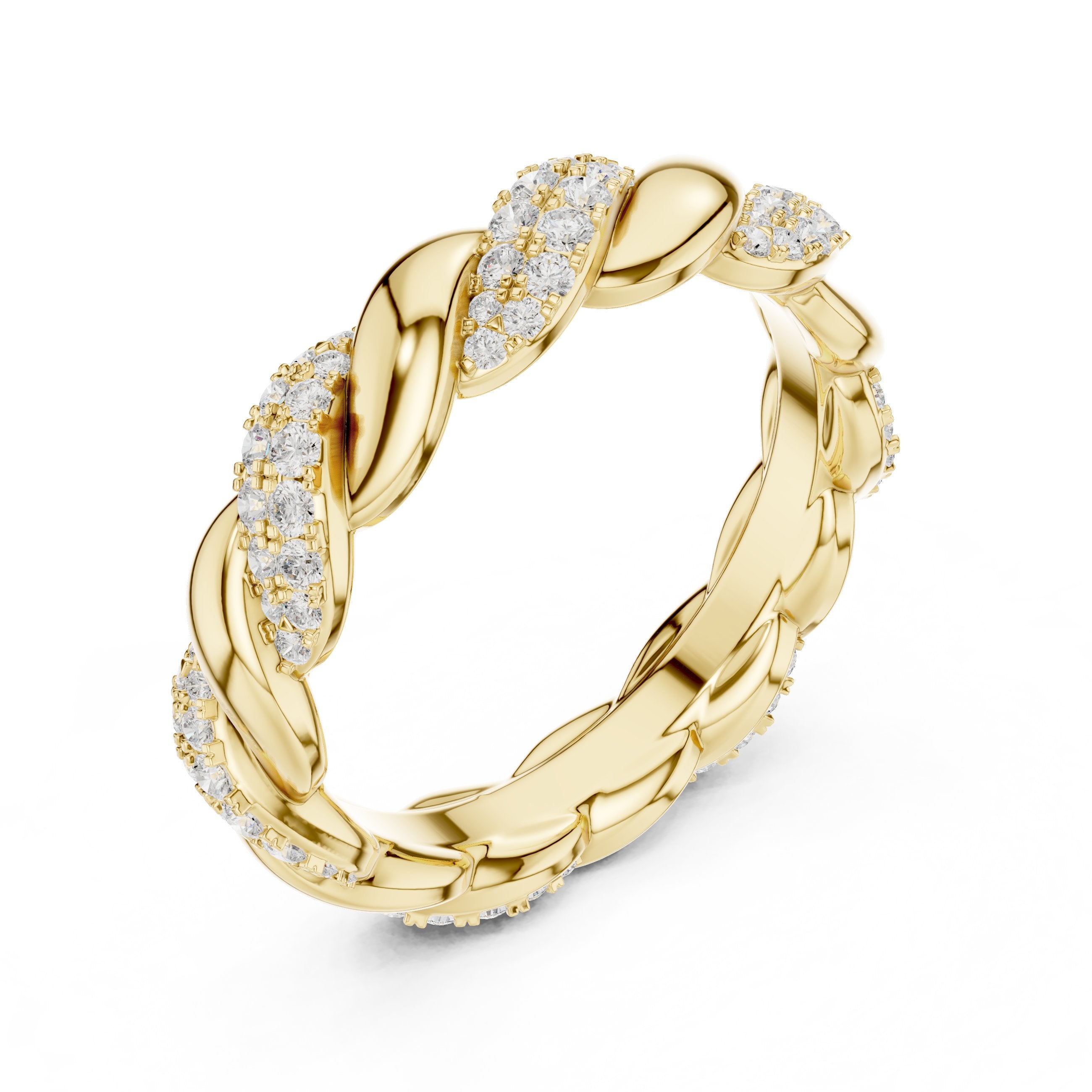 Round Diamond Twisted Pavé Eternity Band in Yellow Gold - VYKA Diamonds