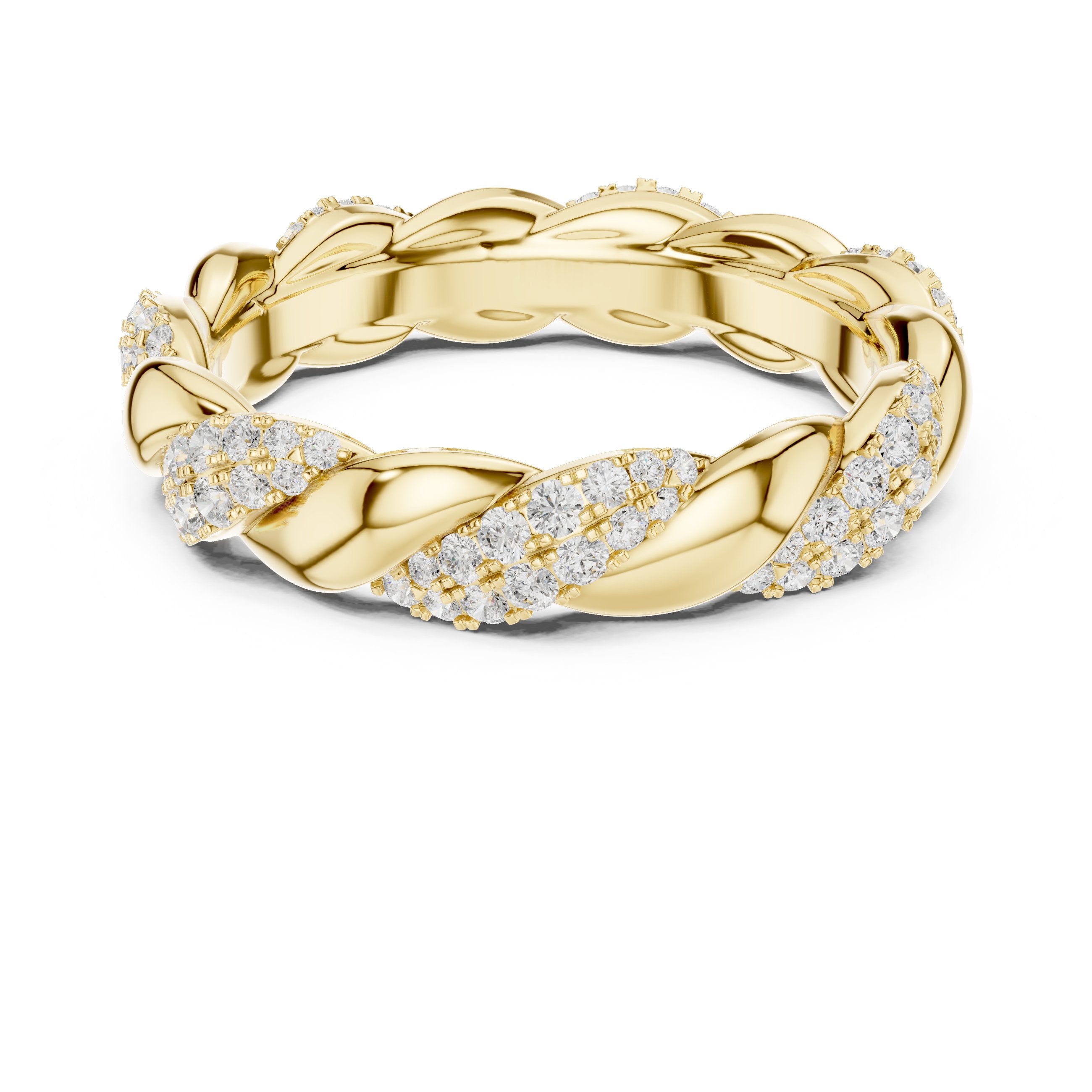Round Diamond Twisted Pavé Eternity Band in Yellow Gold - VYKA Diamonds