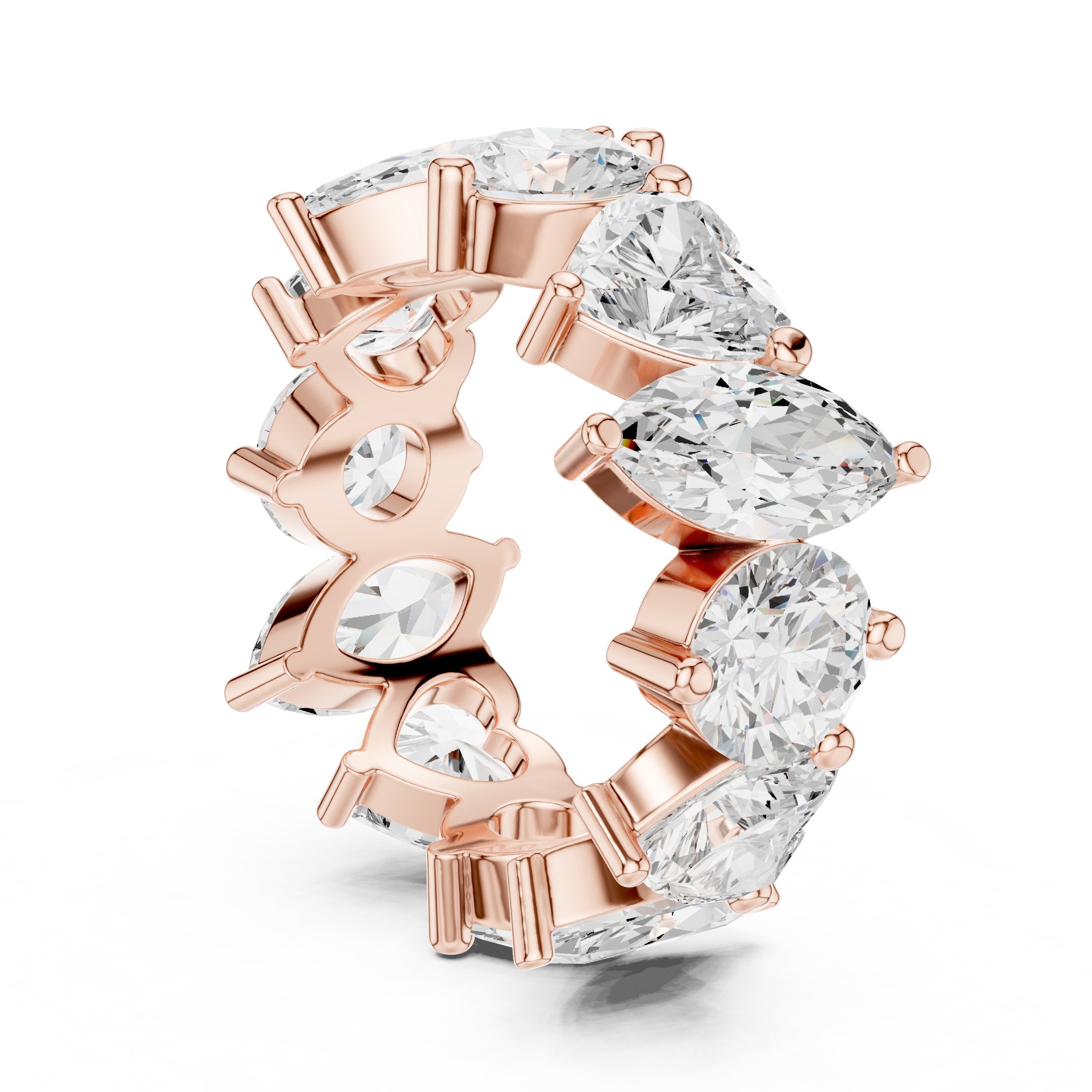 Mixed Shape Diamond Eternity Band with Round, Marquise and Heart Cuts in Rose Gold - VYKA Diamonds