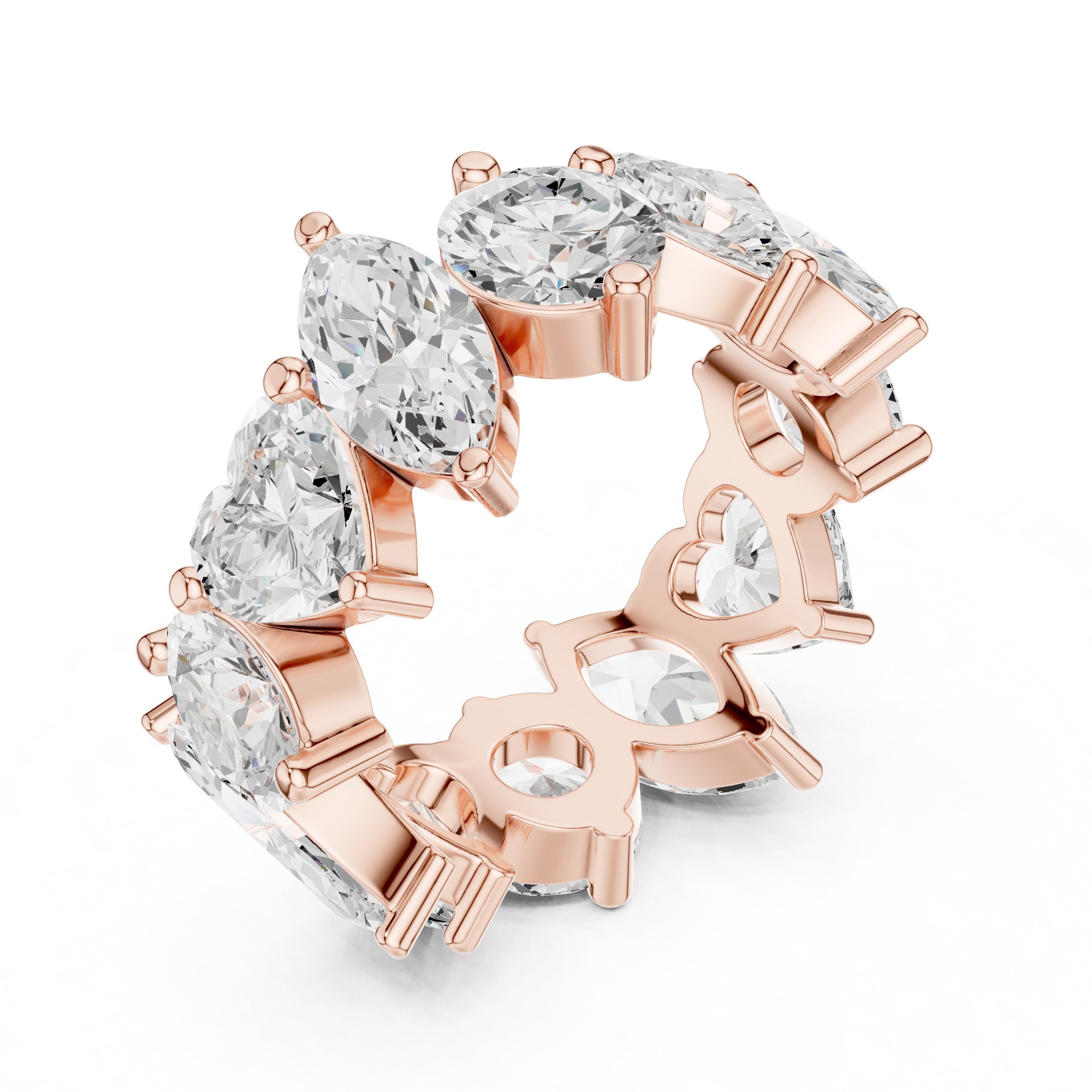 Mixed Shape Diamond Eternity Band with Round, Marquise and Heart Cuts in Rose Gold - VYKA Diamonds