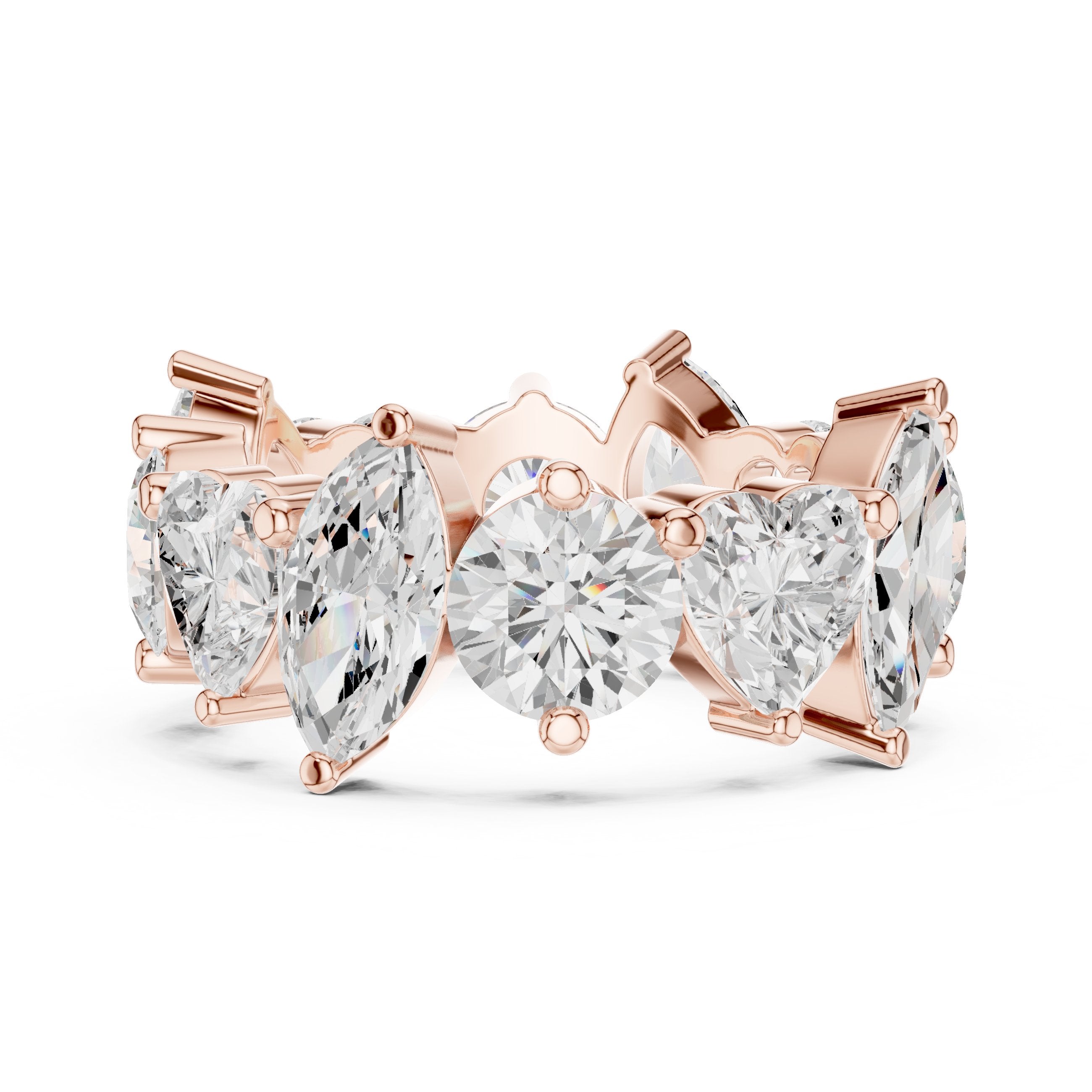 Mixed Shape Diamond Eternity Band with Round, Marquise and Heart Cuts in Rose Gold - VYKA Diamonds