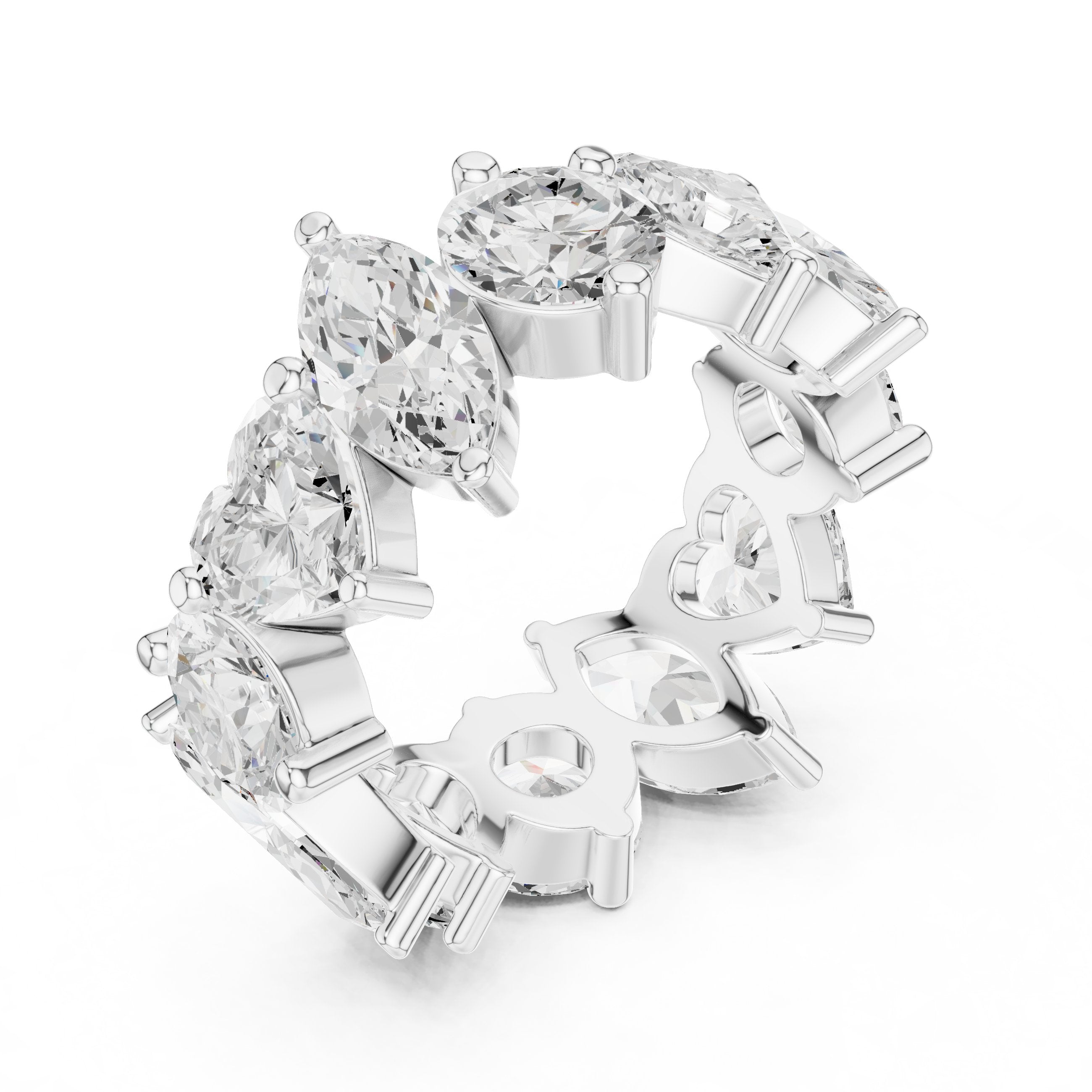 Mixed Shape Diamond Eternity Band with Round, Marquise and Heart Cuts in White Gold - VYKA Diamonds