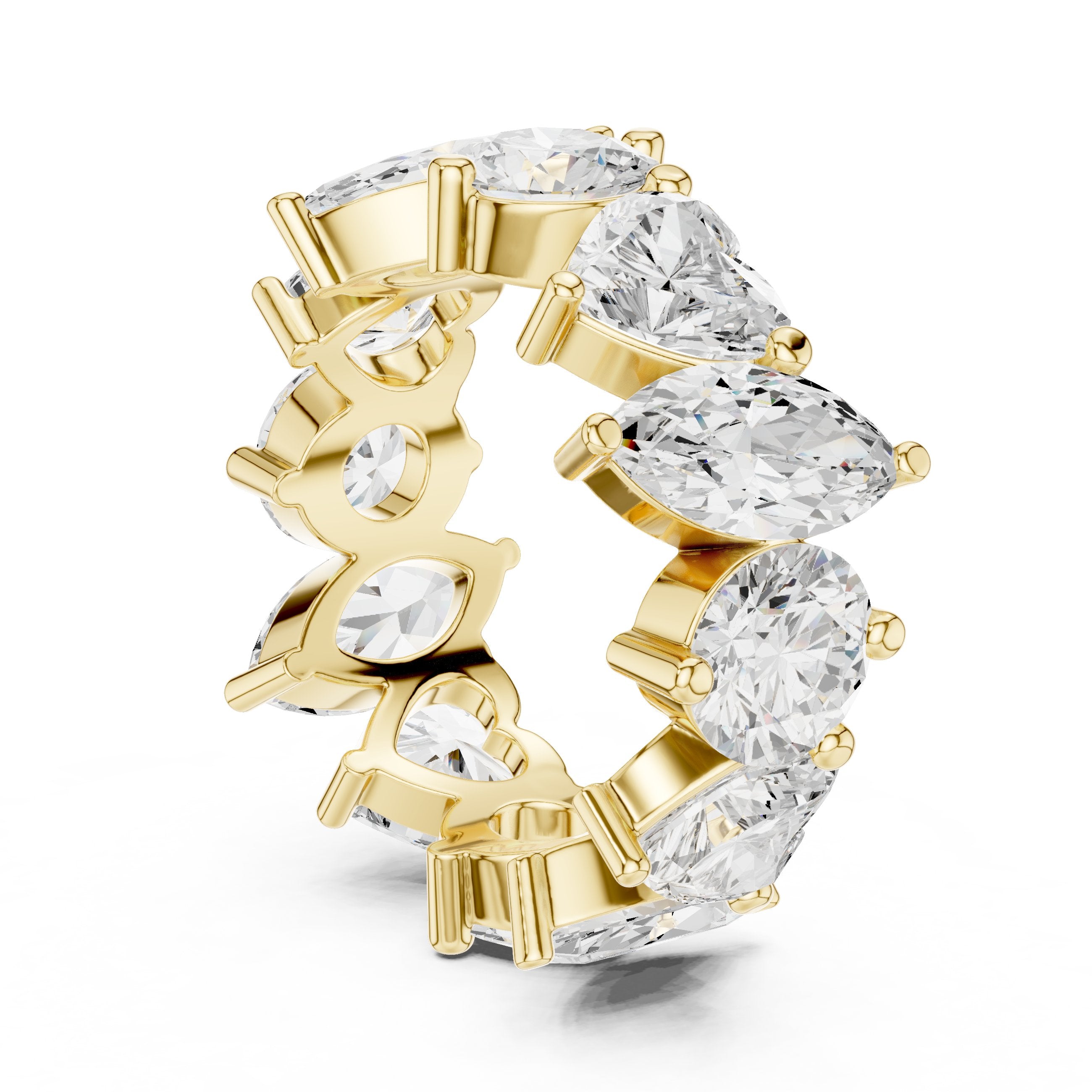 Mixed Shape Diamond Eternity Band with Round, Marquise and Heart Cuts in Yellow Gold - VYKA Diamonds