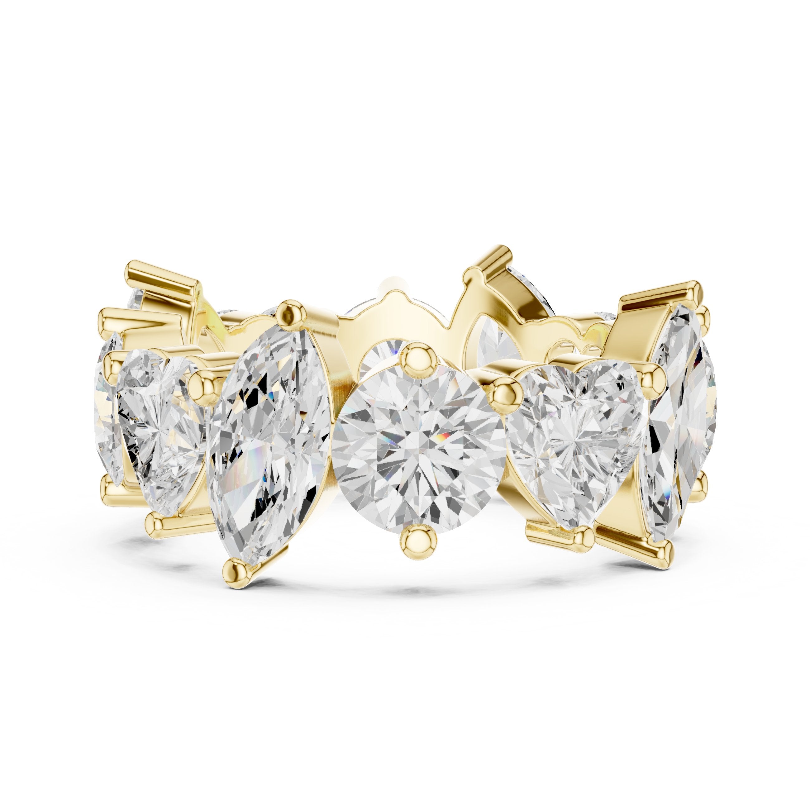 Mixed Shape Diamond Eternity Band with Round, Marquise and Heart Cuts in Yellow Gold - VYKA Diamonds