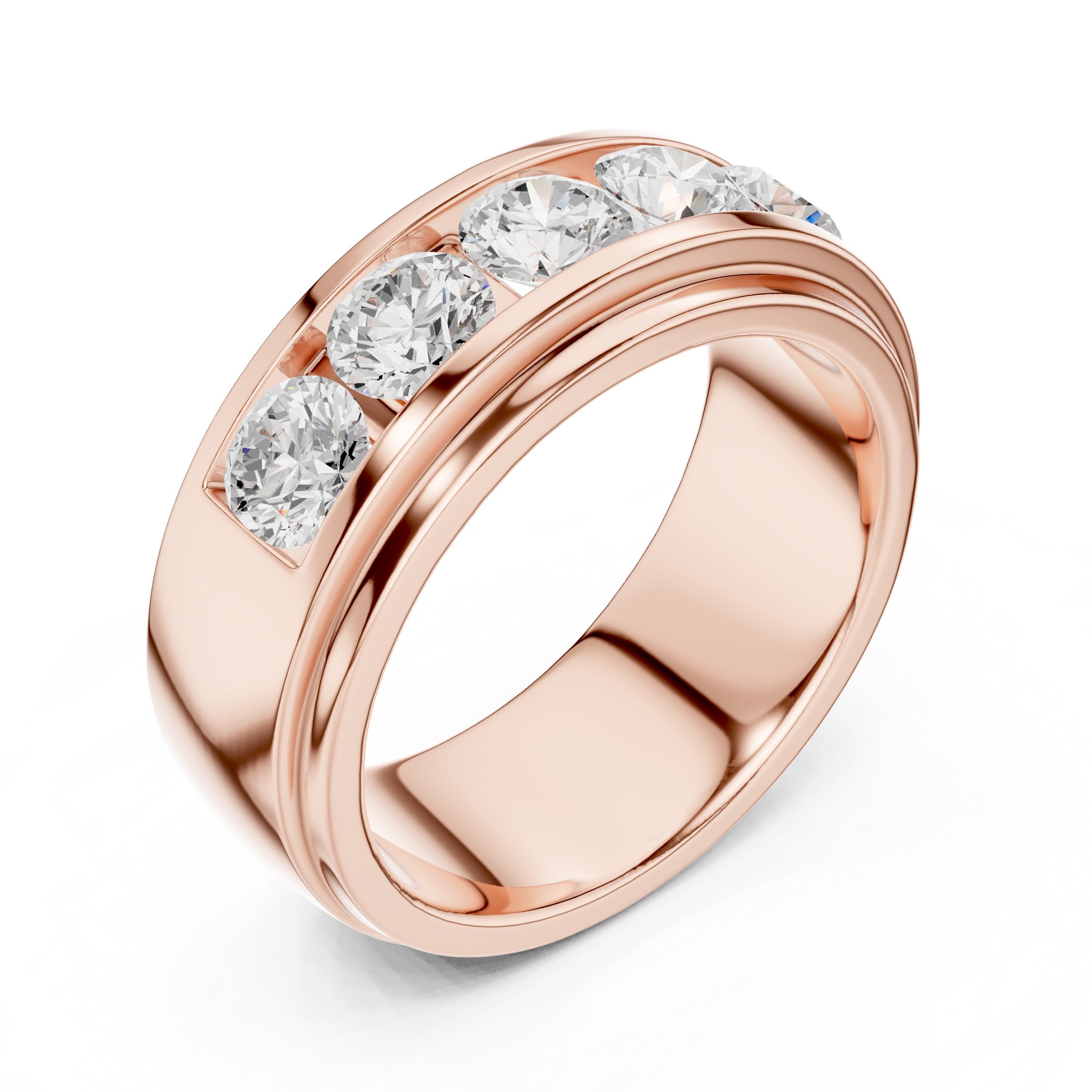 Round Diamond Five Stone Channel Set Wedding Band in Rose Gold - VYKA Diamonds