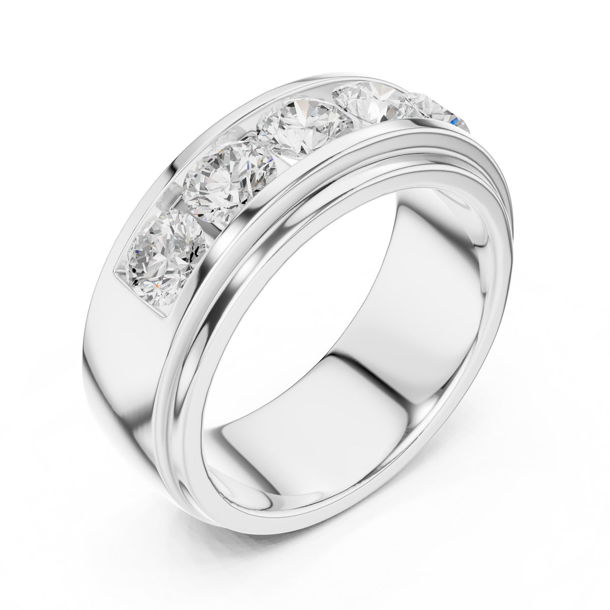 Round Diamond Five Stone Channel Set Wedding Band
