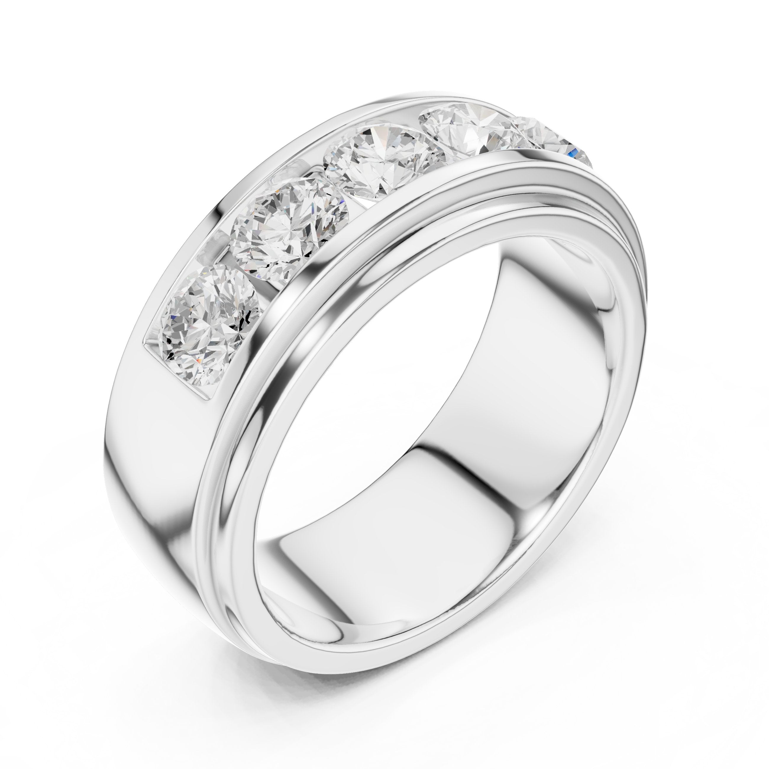 Round Diamond Five Stone Channel Set Wedding Band in White Gold - VYKA Diamonds