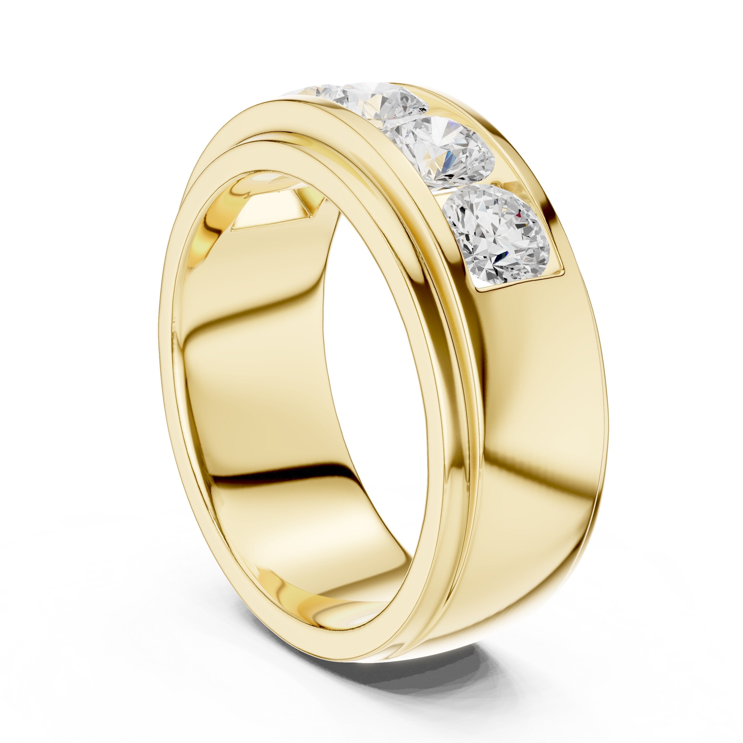 Round Diamond Five Stone Channel Set Wedding Band in Yellow Gold - VYKA Diamonds
