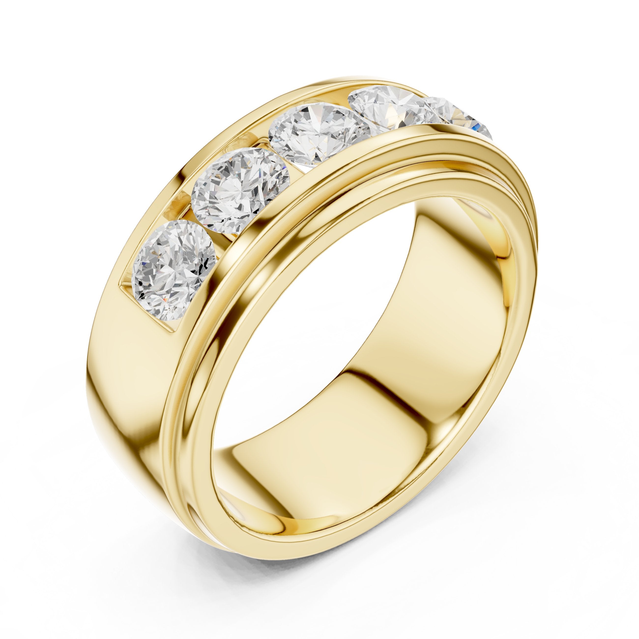 Round Diamond Five Stone Channel Set Wedding Band in Yellow Gold - VYKA Diamonds