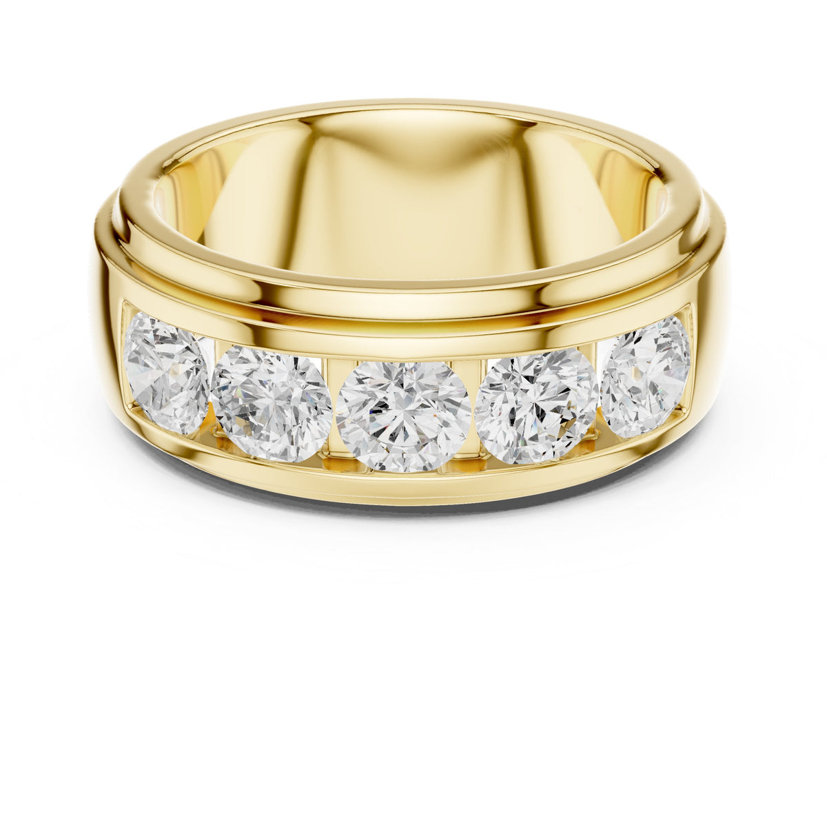 Round Diamond Five Stone Channel Set Wedding Band