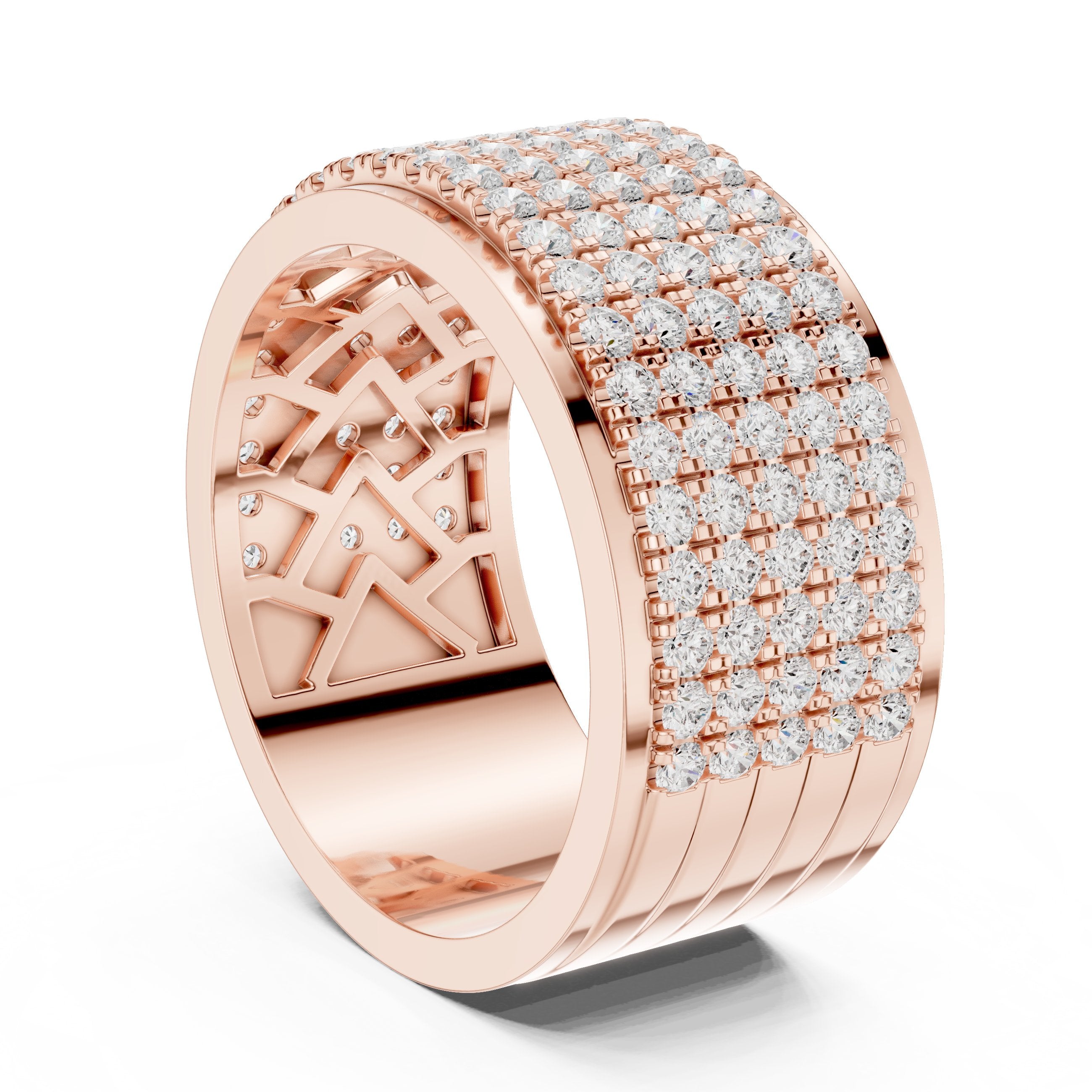 Round Diamond Wide Multi-Row Pavé Wedding Band in Rose Gold - VYKA Diamonds