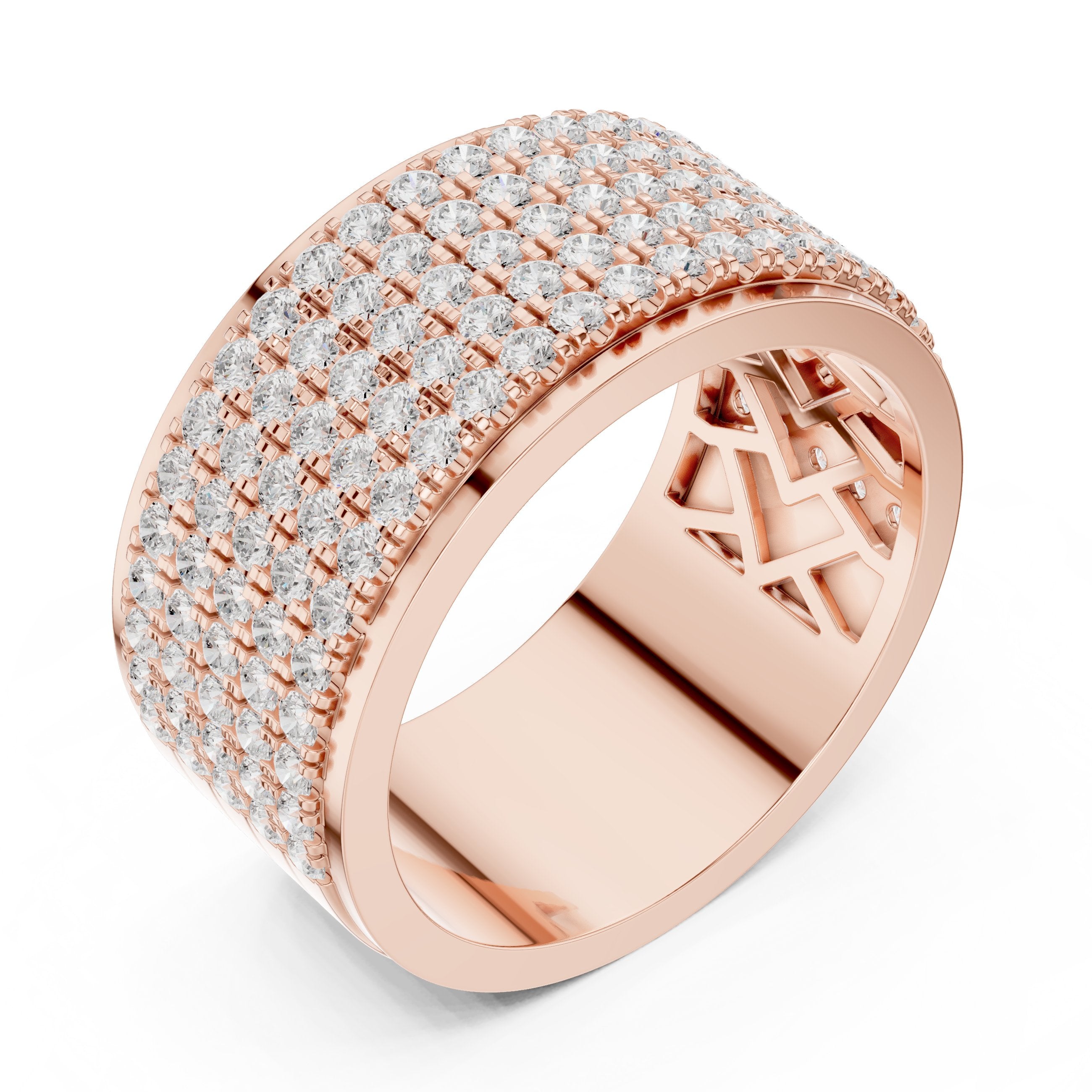 Round Diamond Wide Multi-Row Pavé Wedding Band in Rose Gold - VYKA Diamonds