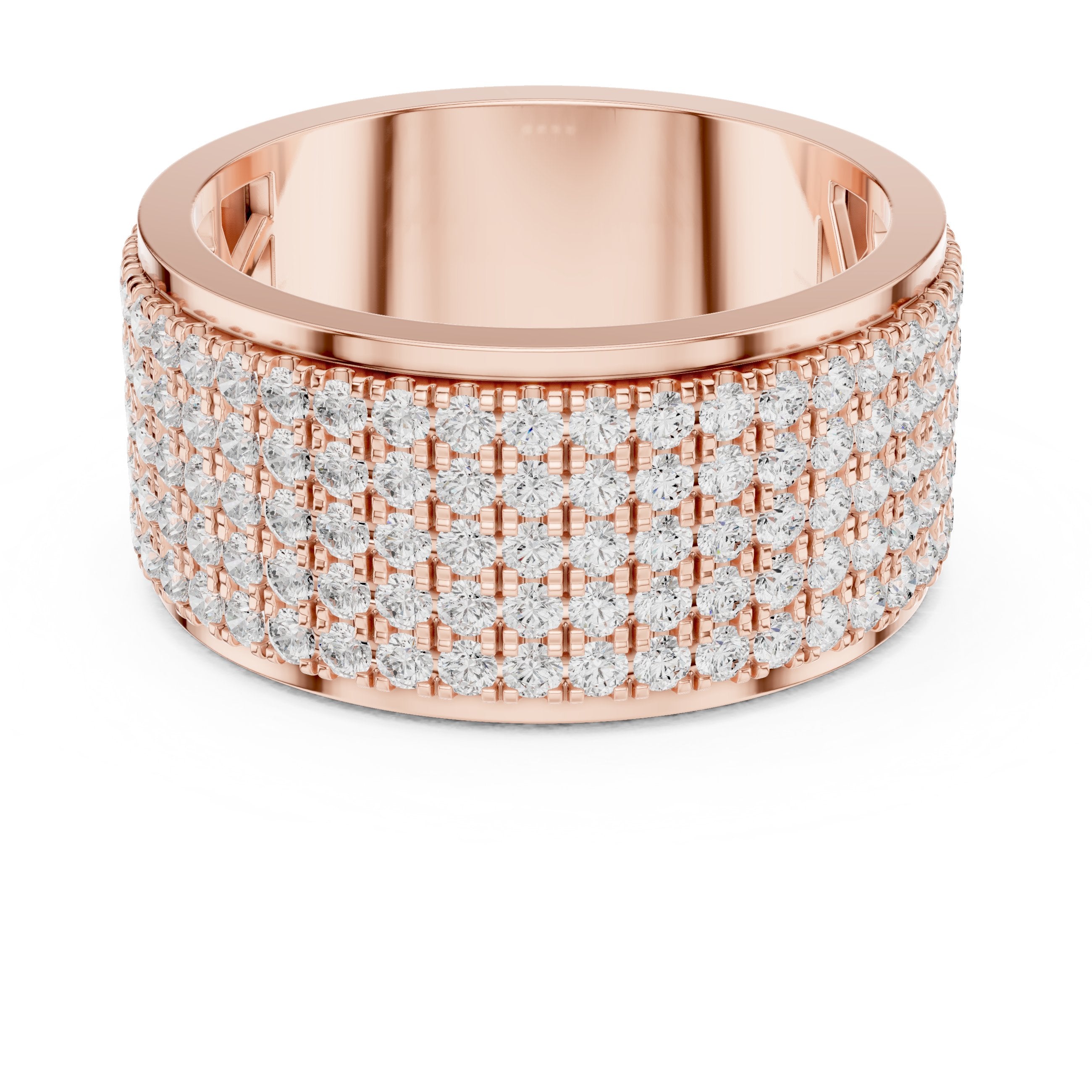 Round Diamond Wide Multi-Row Pavé Wedding Band in Rose Gold - VYKA Diamonds