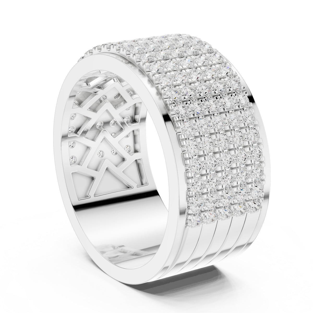 Round Diamond Wide Multi-Row Pavé Wedding Band