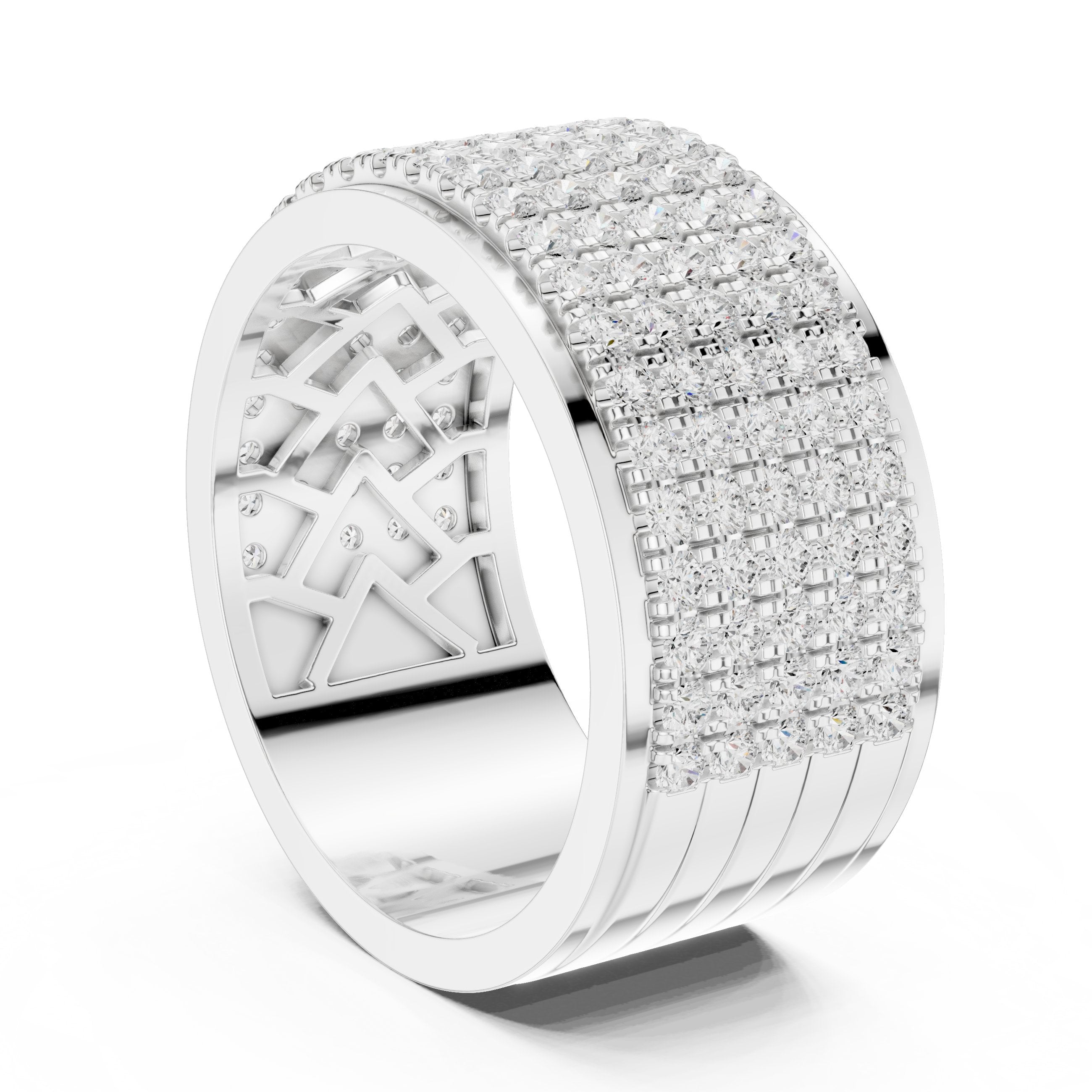 Round Diamond Wide Multi-Row Pavé Wedding Band in White Gold - VYKA Diamonds
