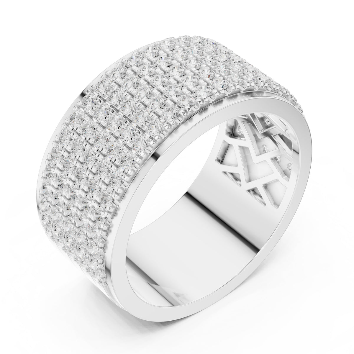 Round Diamond Wide Multi-Row Pavé Wedding Band