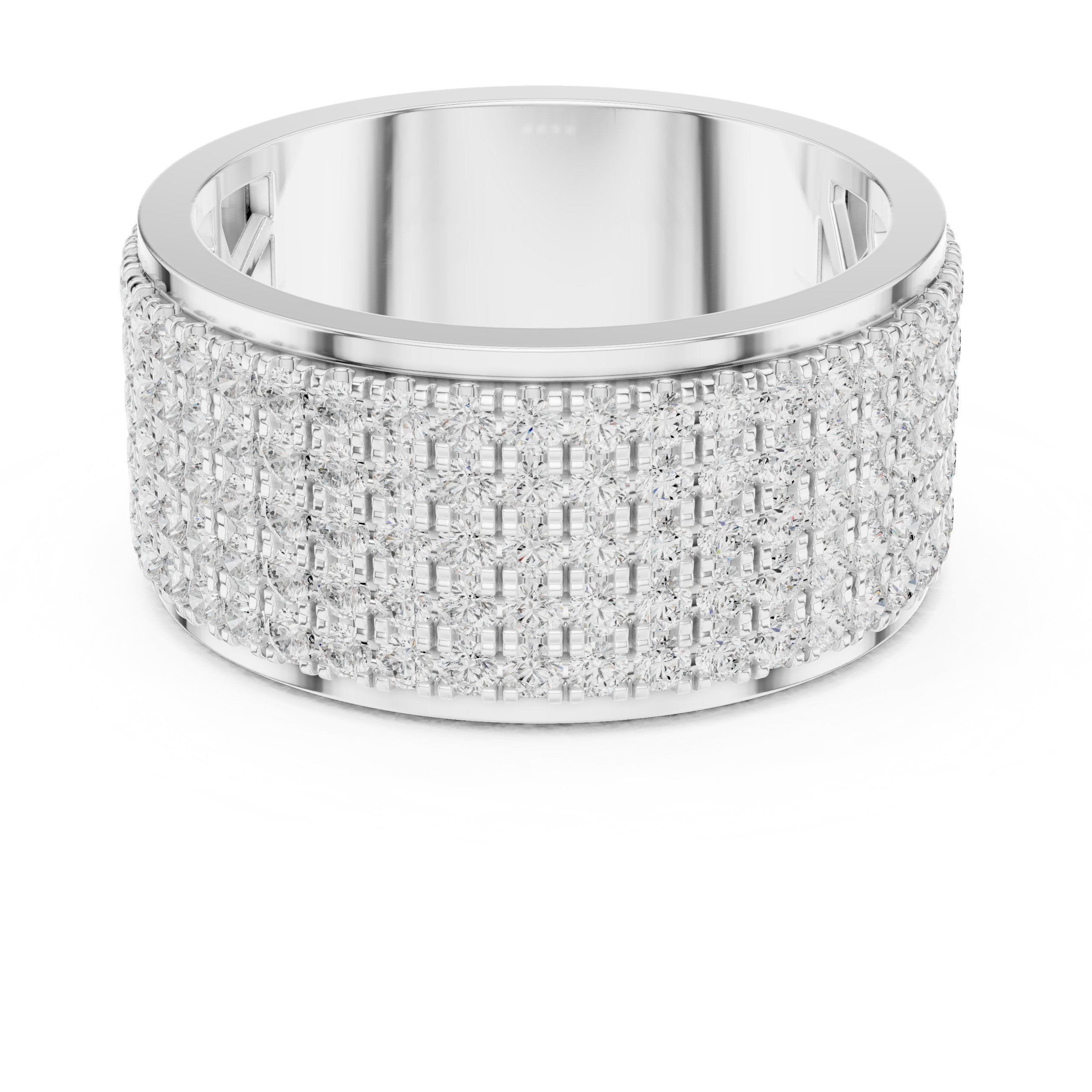 Round Diamond Wide Multi-Row Pavé Wedding Band in White Gold - VYKA Diamonds