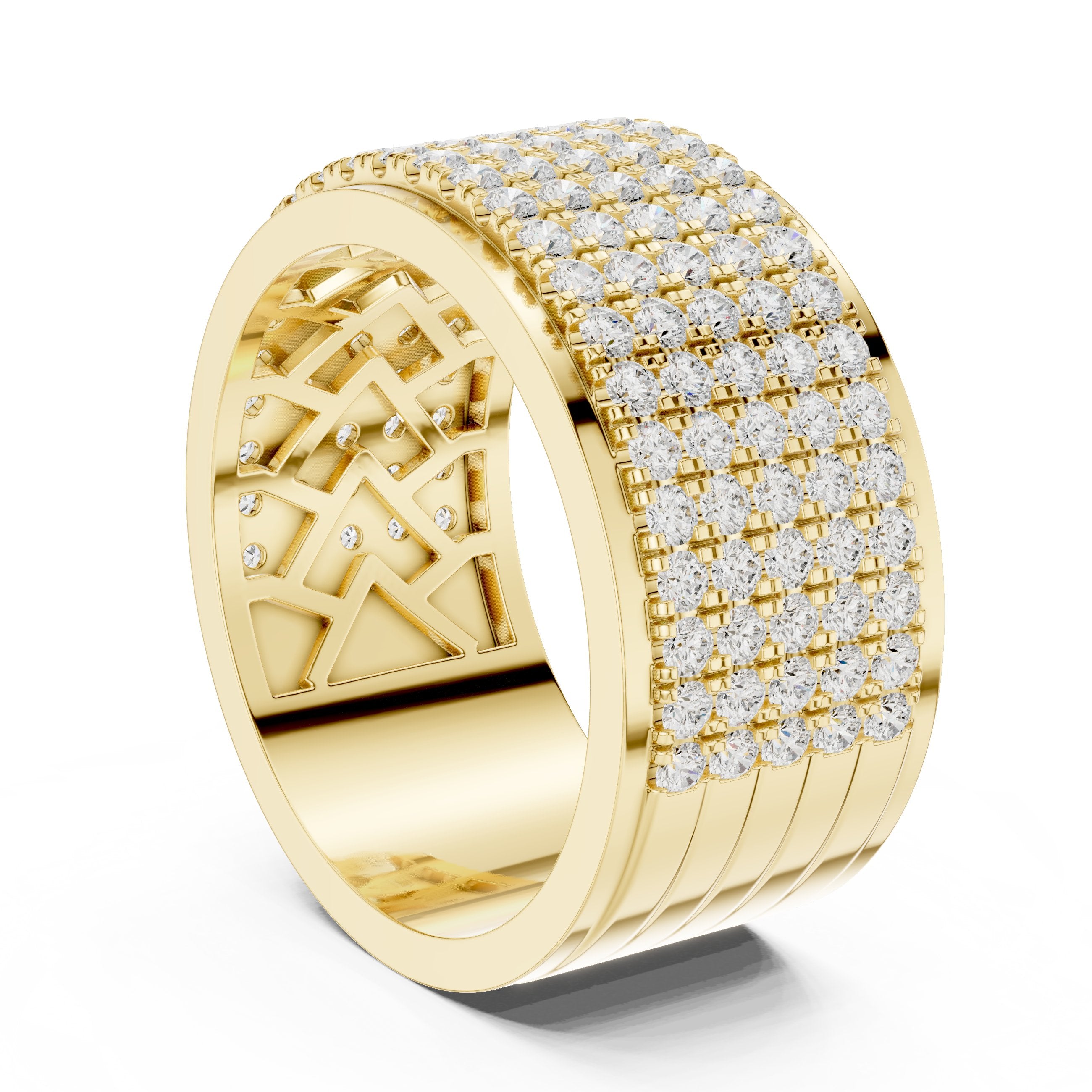 Round Diamond Wide Multi-Row Pavé Wedding Band in Yellow Gold - VYKA Diamonds