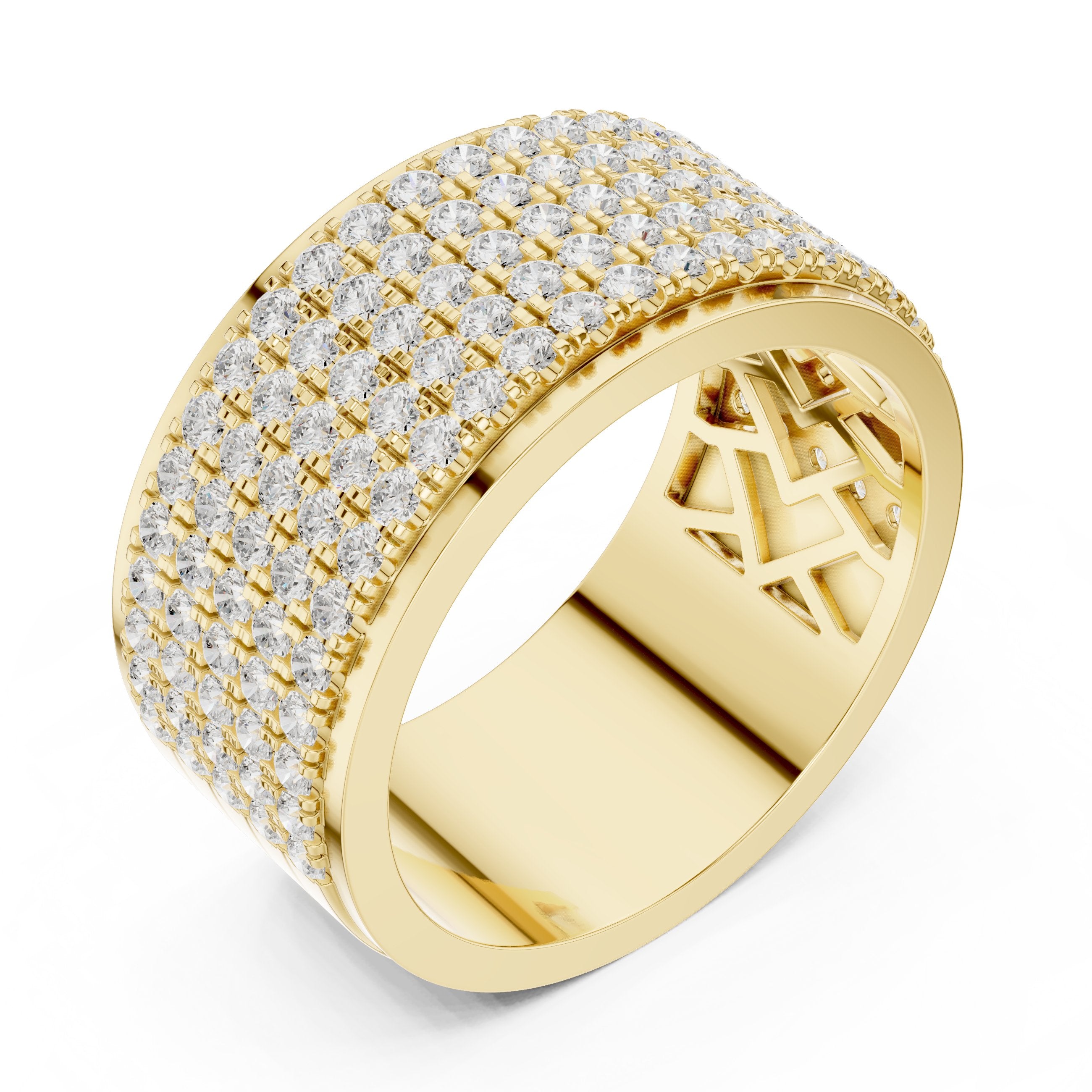 Round Diamond Wide Multi-Row Pavé Wedding Band in Yellow Gold - VYKA Diamonds
