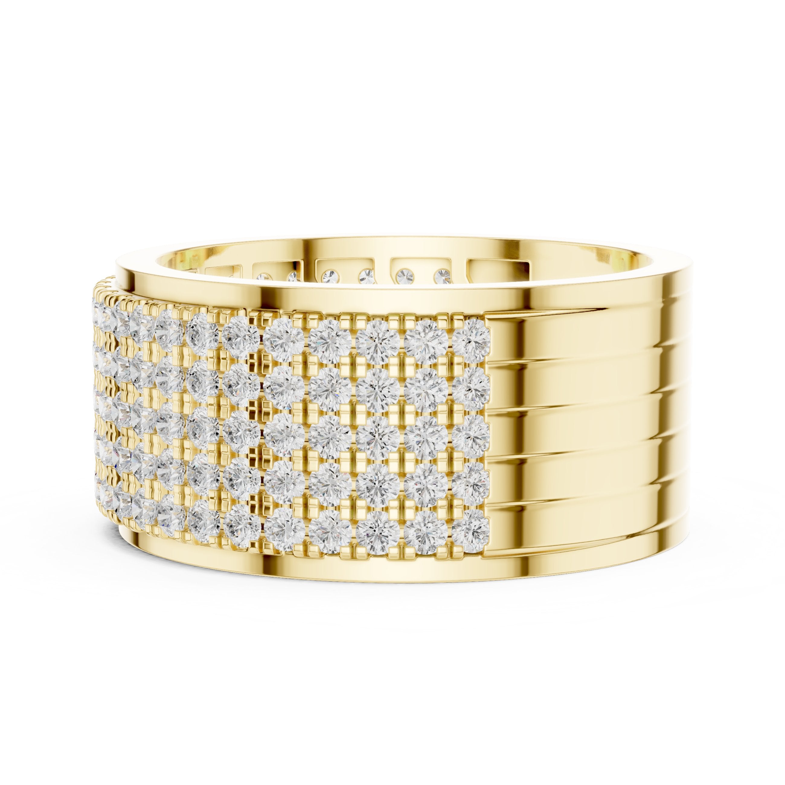 Round Diamond Wide Multi-Row Pavé Wedding Band in Yellow Gold - VYKA Diamonds
