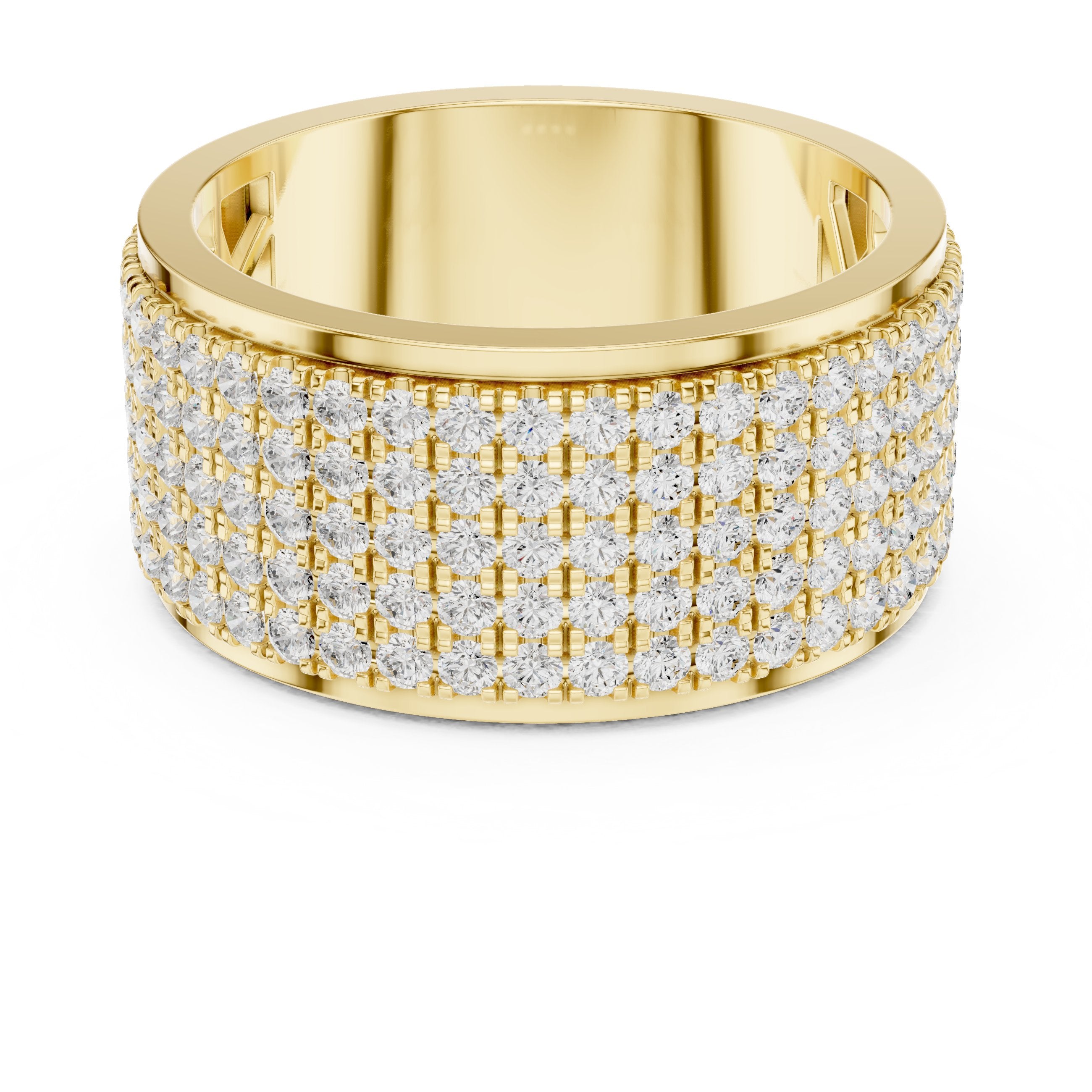 Round Diamond Wide Multi-Row Pavé Wedding Band in Yellow Gold - VYKA Diamonds