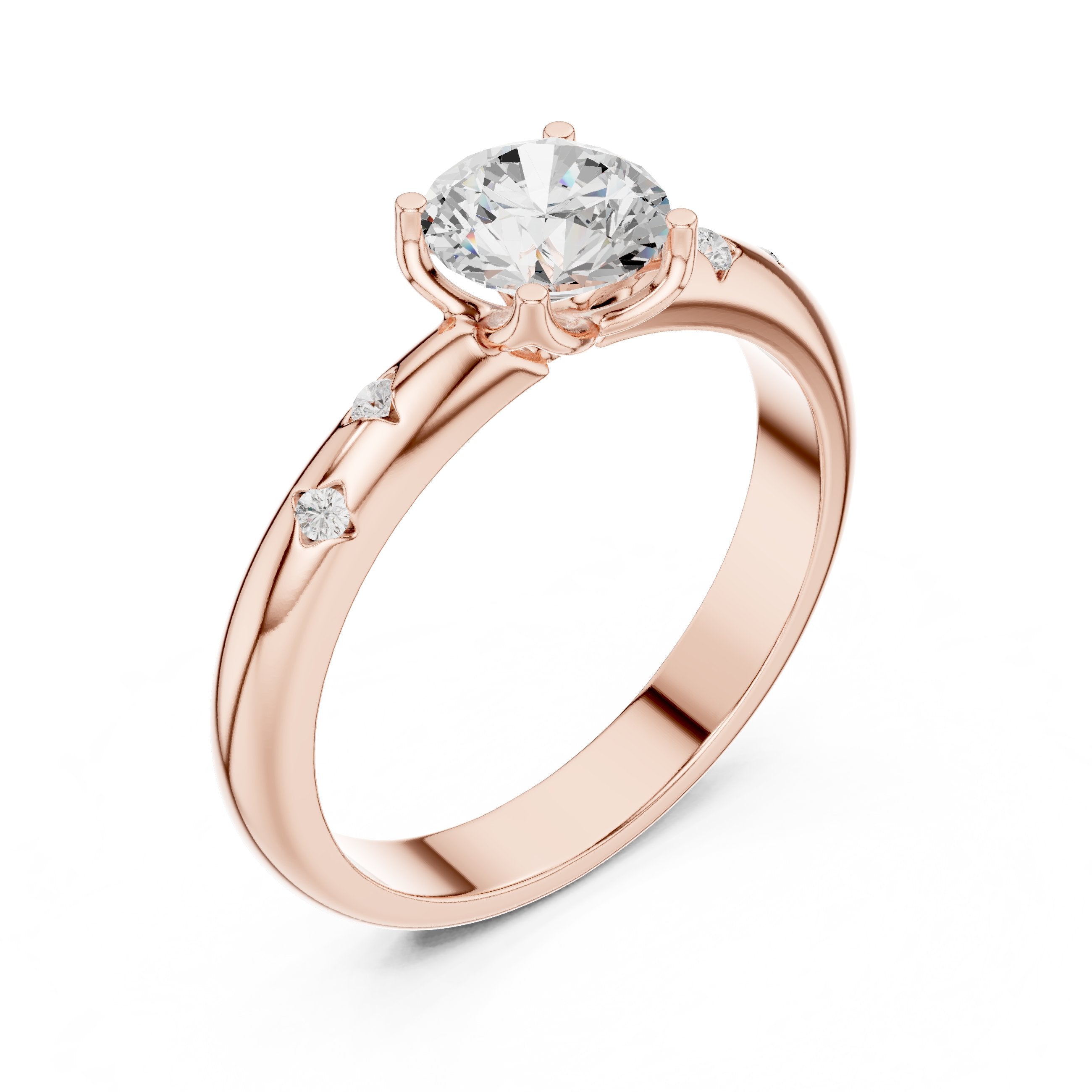 Round Diamond Engagement Ring with Bezel Set Side Accents in Rose Gold - VYKA Diamonds