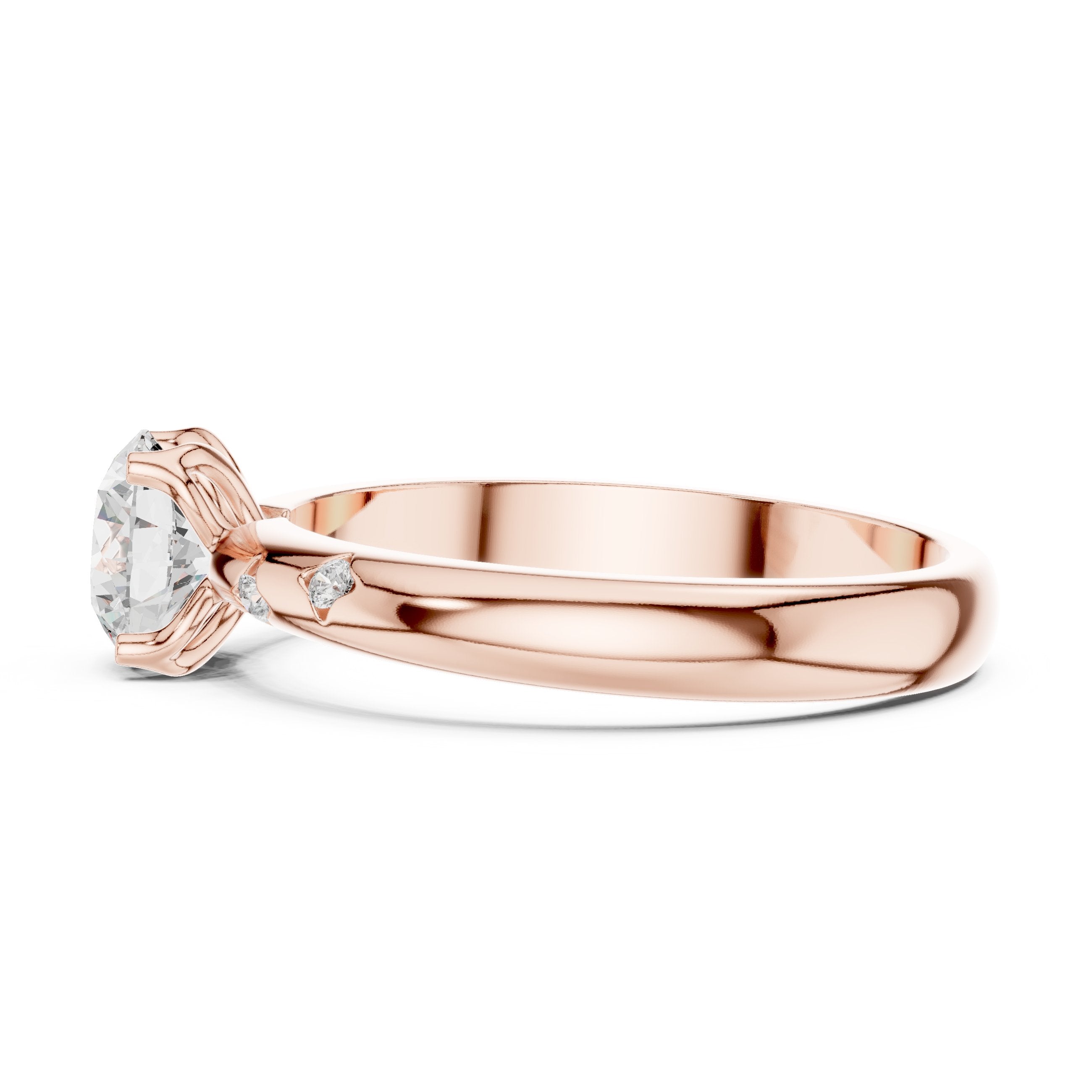 Round Diamond Engagement Ring with Bezel Set Side Accents in Rose Gold - VYKA Diamonds