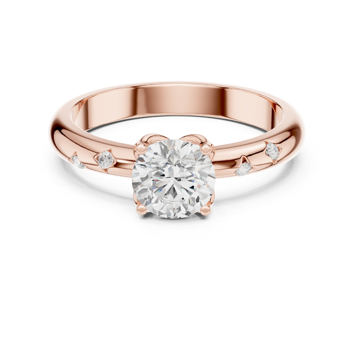 Round Diamond Engagement Ring with Bezel Set Side Accents