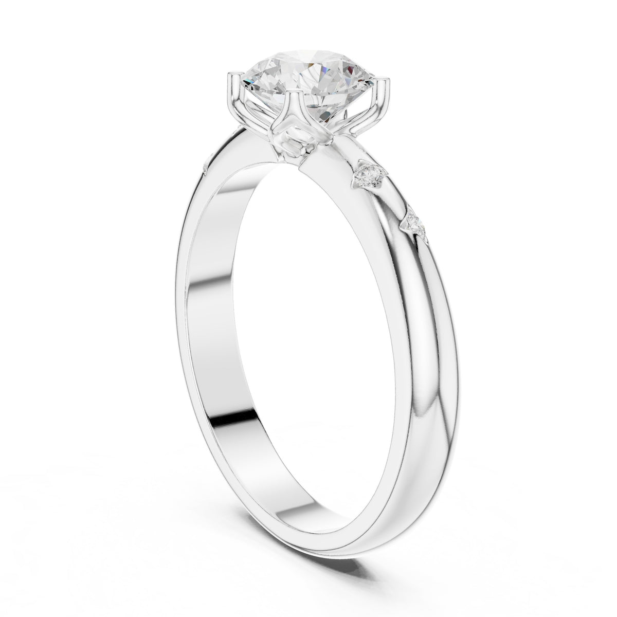 Round Diamond Engagement Ring with Bezel Set Side Accents