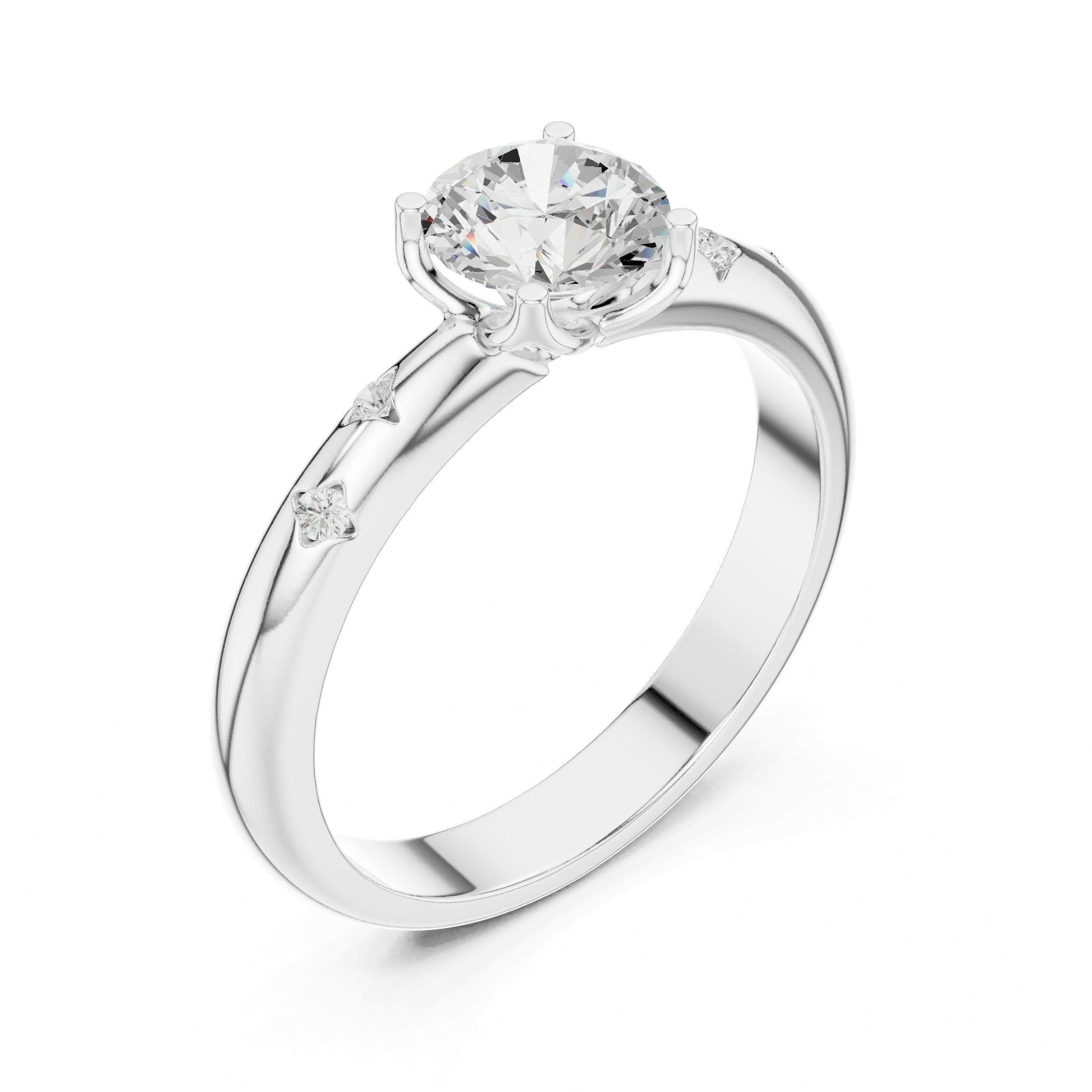 Round Diamond Engagement Ring with Bezel Set Side Accents in White Gold - VYKA Diamonds