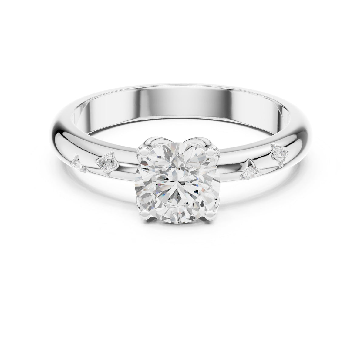 Round Diamond Engagement Ring with Bezel Set Side Accents
