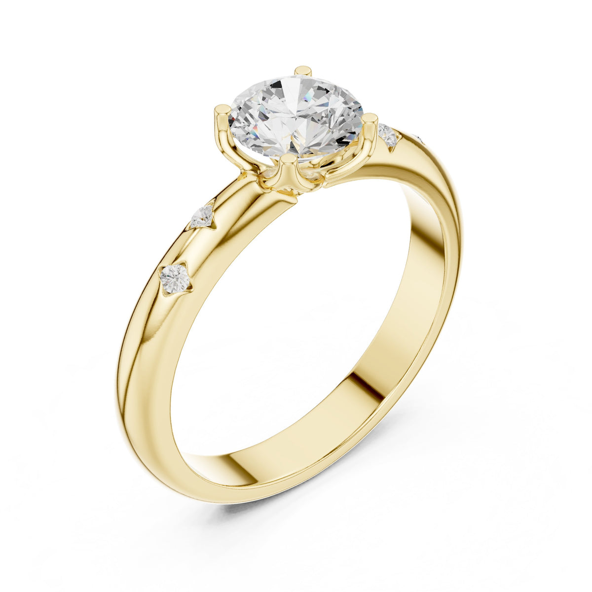 Round Diamond Engagement Ring with Bezel Set Side Accents