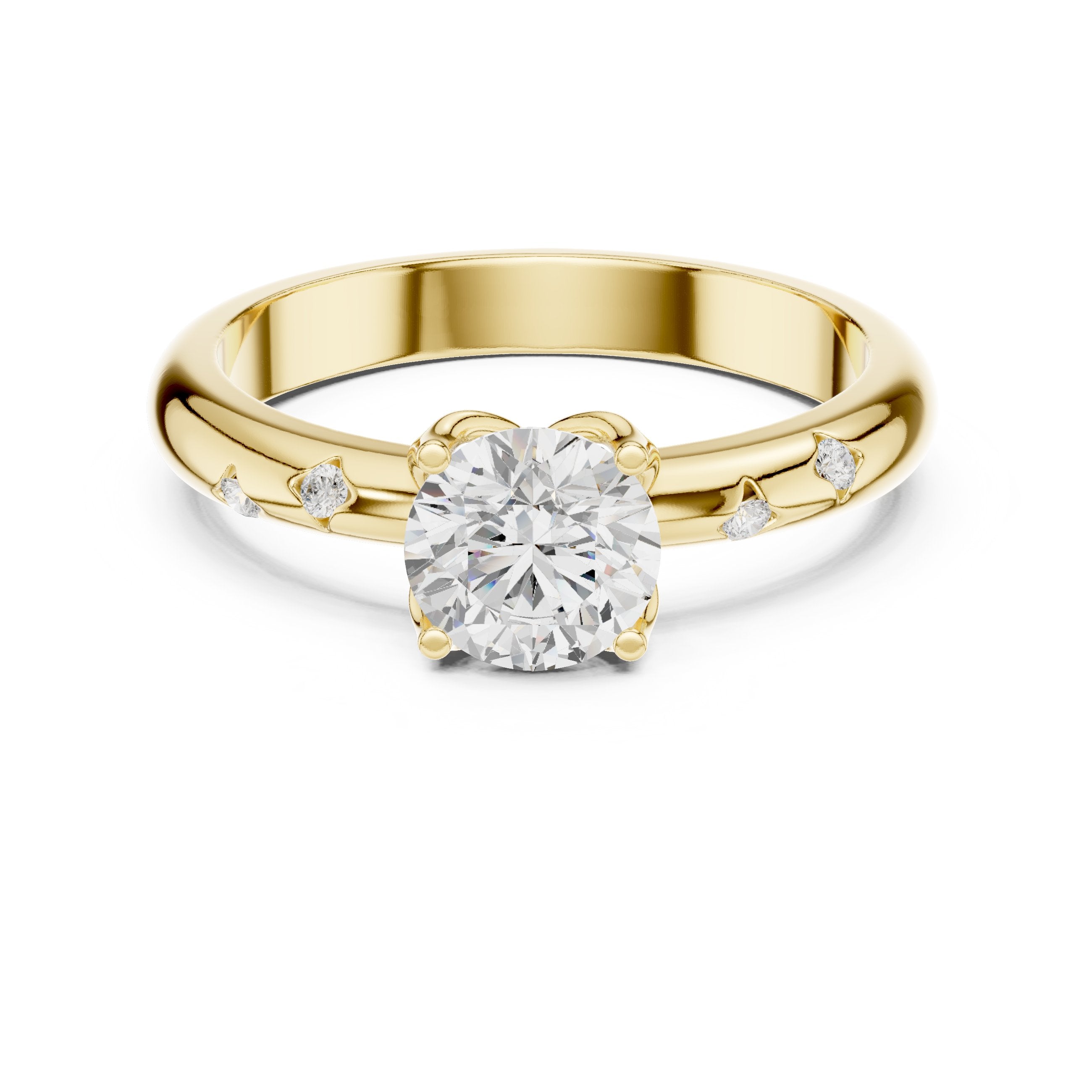 Round Diamond Engagement Ring with Bezel Set Side Accents in Yellow Gold - VYKA Diamonds