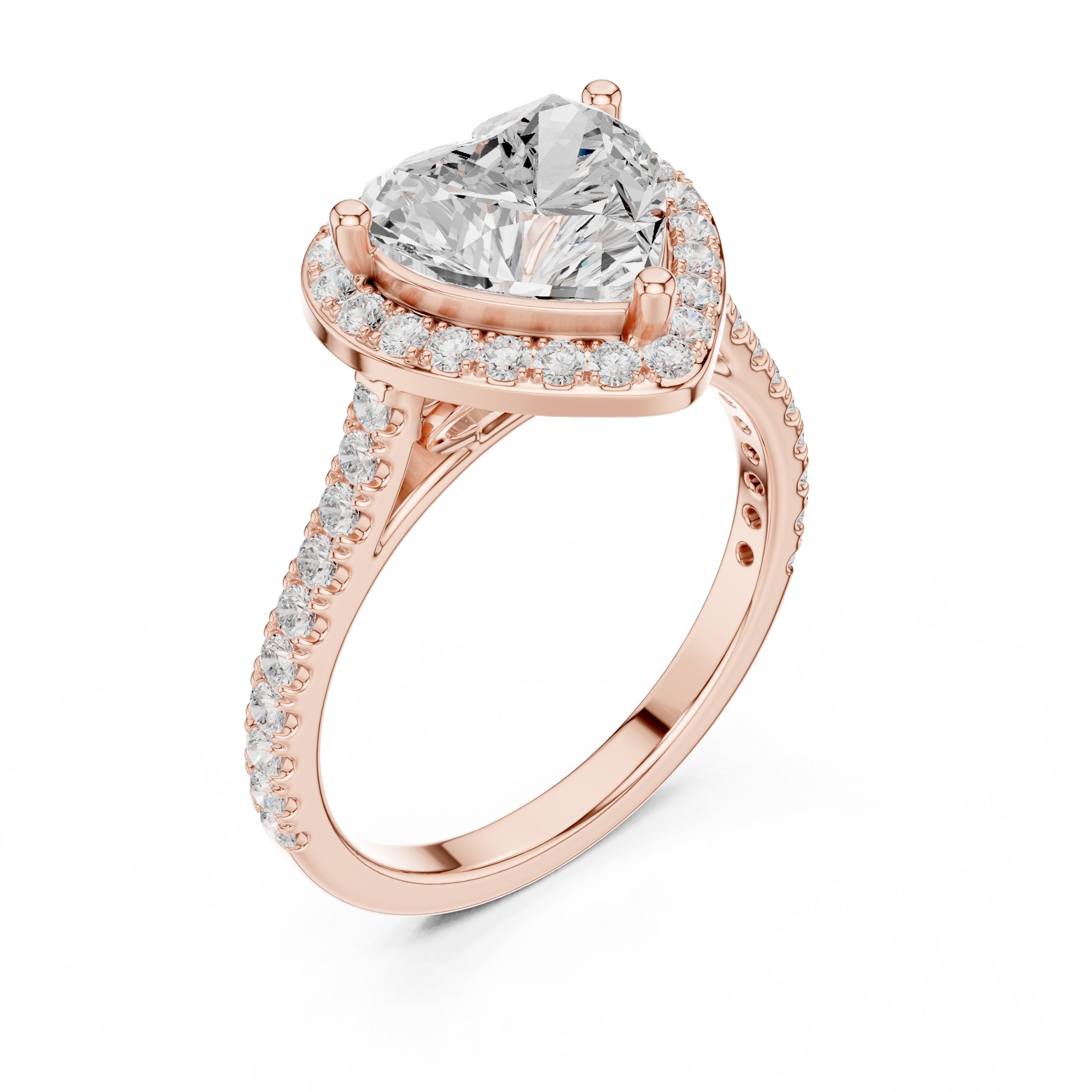 Heart Cut Halo Engagement Ring with Pavé Band in Rose Gold - VYKA Diamonds