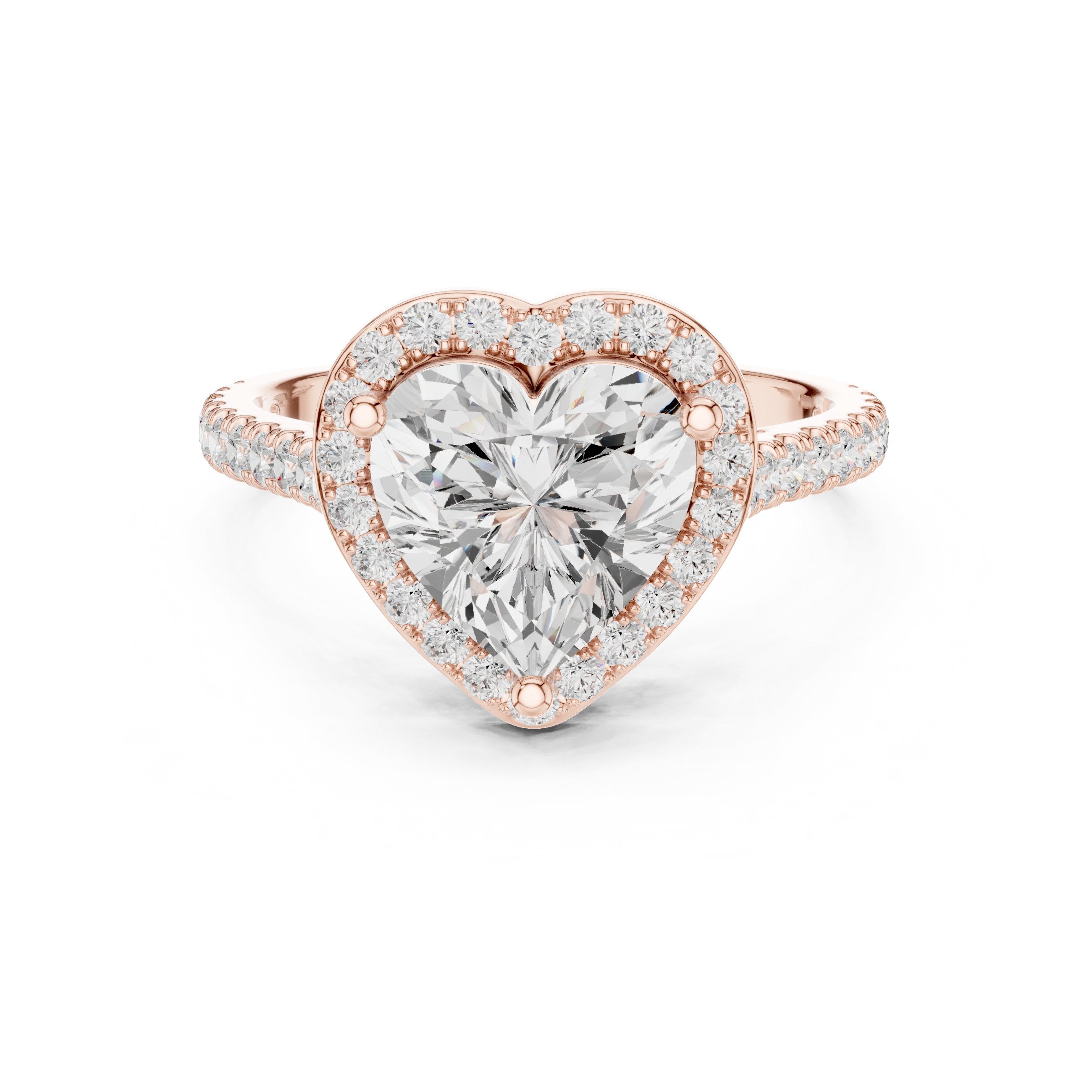 Heart Cut Halo Engagement Ring with Pavé Band in Rose Gold - VYKA Diamonds