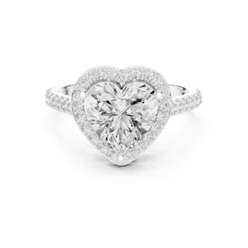 Heart Cut Halo Engagement Ring with Pavé Band